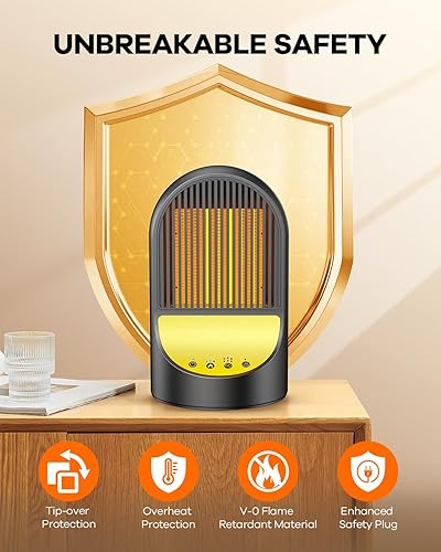 Miniatura 6 de Calentador de espacio, calentadores eléctricos portátiles pequeños de 1500 W para uso en interiores, calentador de cerámica PTC para oficina con