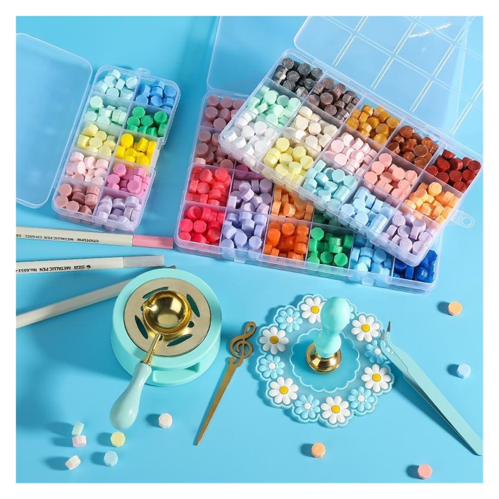 Ceralacca Set Di Timbri for Sigillo Di Cera | Kit di sigillatura laccato Forniture fai da te Scrapbooking Invito a nozze decorativo(Set 13-25pcs)
