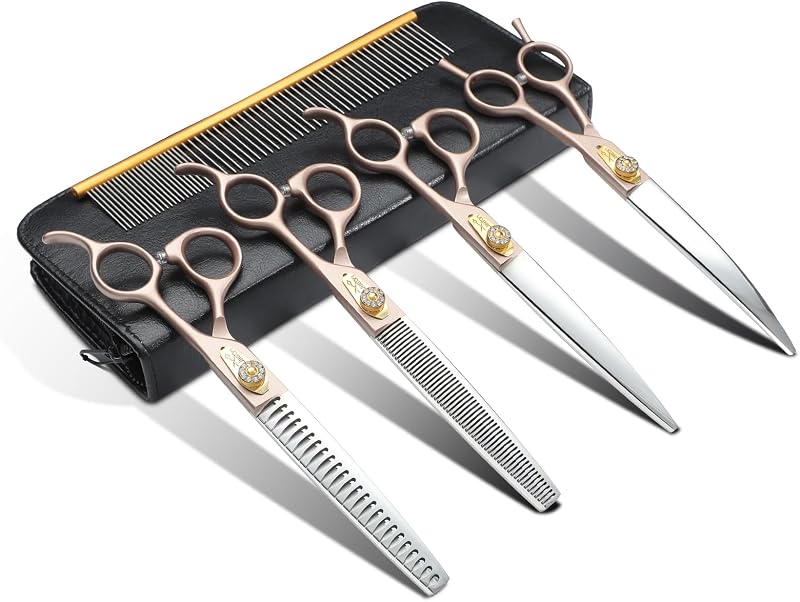 JASON Dog Grooming Scissors Kit - Professional 6 in 1 Shears 7.5" Rosegold