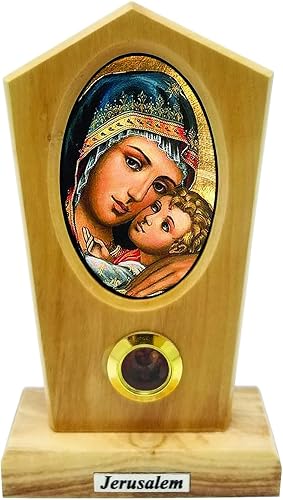 Logos Trading Post Virgen María de Jerusalén (bizantina), icono católico de pie con imagen a todo color, madera de olivo de tierra santa de Israel,