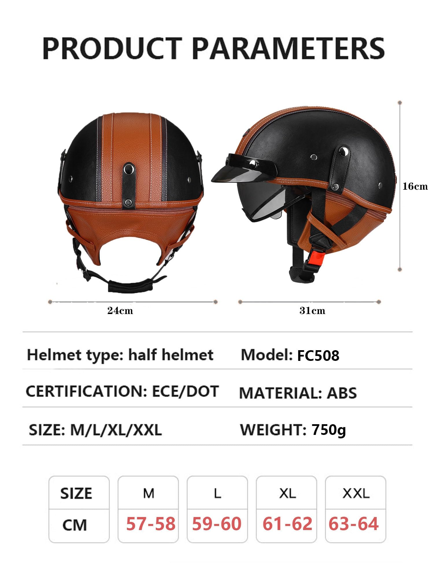 Retro Halbschalenhelm Halbhelme Leder Motorradhelm Mit ECEDOT Genehmigt Brain-Cap Halbschale Roller-Helm Mit Schutzbrille Scooter-Helm Jet-Helm Für Erwachsene Herren Damen