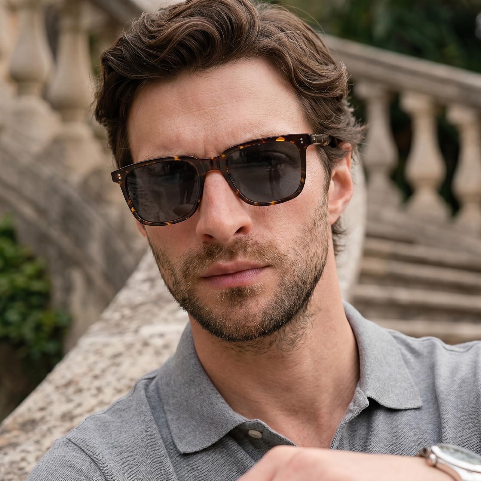 CARFIA Polarisierte Sonnenbrille Herren Für Autofahren Rechteckig Acetat Rahmen Retro UV400 Schutz Angeln Golf CA5354L | UV400-Schutz, Retro-Stil für Golf, Fahren im Freien