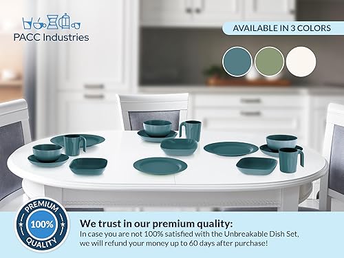 Miniatura 7 de PACC Industries Juego de platos irrompibles, vajilla duradera y elegante para uso diario, vajilla ligera y elegante para cada ocasión (verde oscuro)