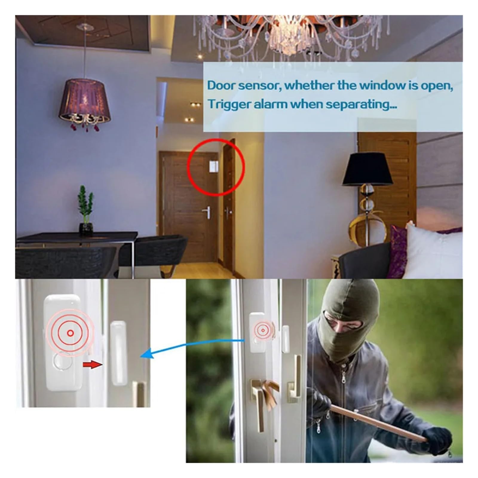Sensor magnético inalámbrico de puerta y ventana EV1527 modo de codificación for sist-ema de alarma de seguridad for el hogar Kits de alarma antirrobo for el hogar(6 PCS)