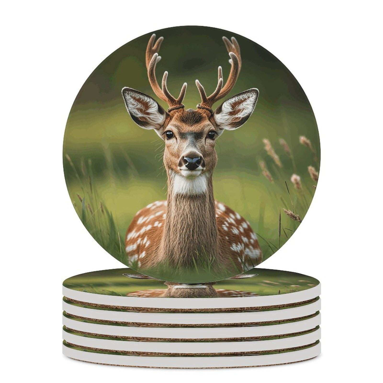 Dessous de verre pour table basse en céramique et liège au motif cerf