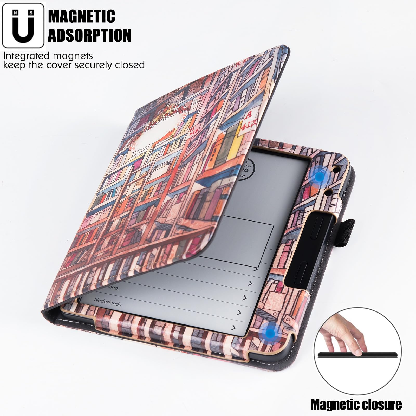 Funda para Kobo Libra Colour 2024 | Soporte plegable integrado y correa de mano | con soporte de encendido automático y bolígrafo | Funda de piel sintética para Kobo Libra 2 / H2O