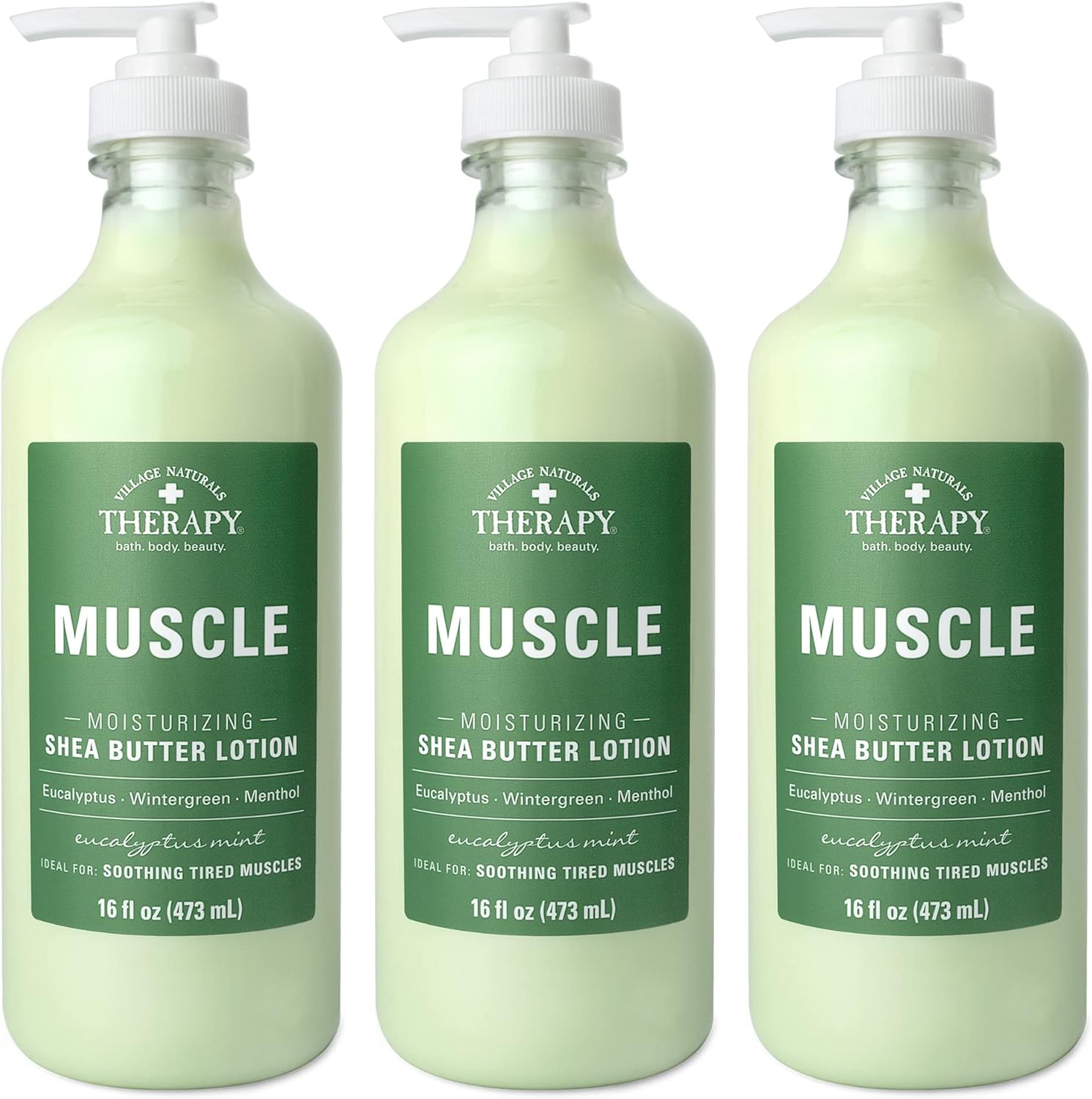 Village Naturals Therapy Muscle Shea Butter Lotion, Eucalyptus Mint Scent, 16 fl oz, Pack of 3