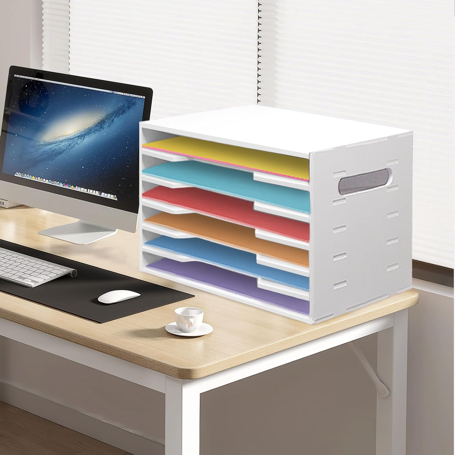 12x18 Construction Paper Organizer,6 Tier Construction Paper Organizer,File Sorter Storage,Large File Suitable for Home,School and Offices,White