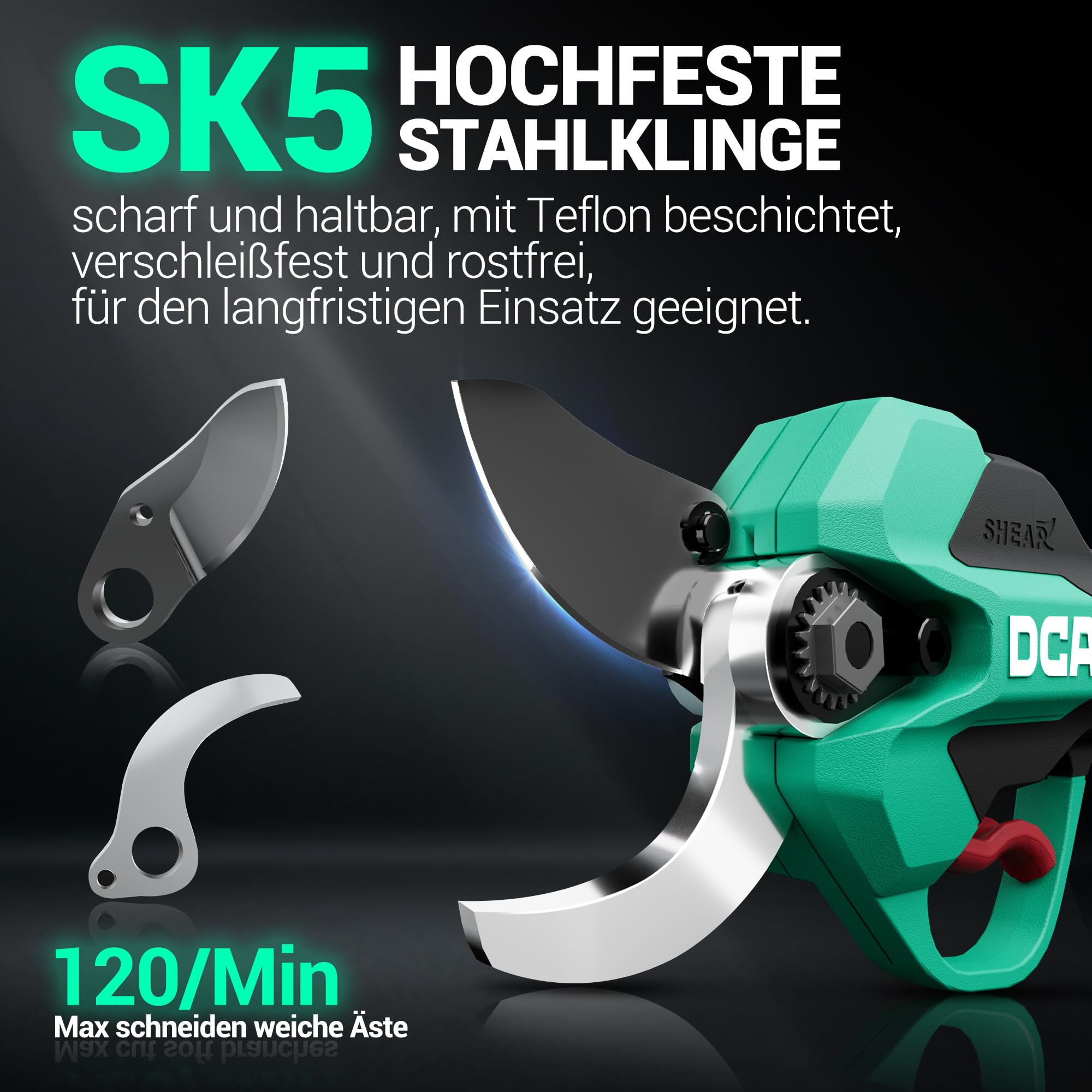 DCA Akku Astschere 20V Bürstenlose, Max 35mm Elektrische Gartenschere mit 2.0Ah Akku und Ladegerät, Professionelle Elektro-Baumschere mit Portable Safety Sleeve für Zweige, Sträucher, Stämme