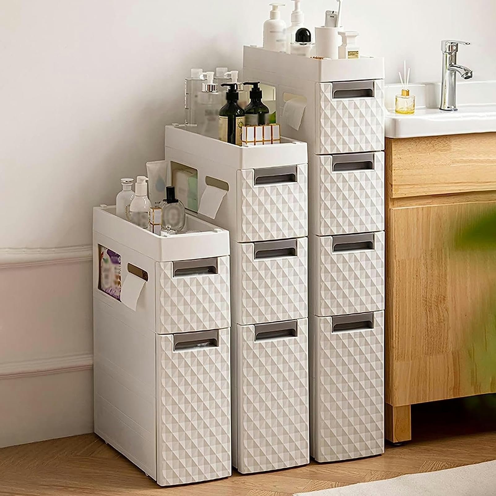 Cajones de almacenamiento apilables, gabinete de almacenamiento Alto de piso Blanco para baño, gabinete de esquina para espacios pequeños para El hogar, la cocina, la Sal