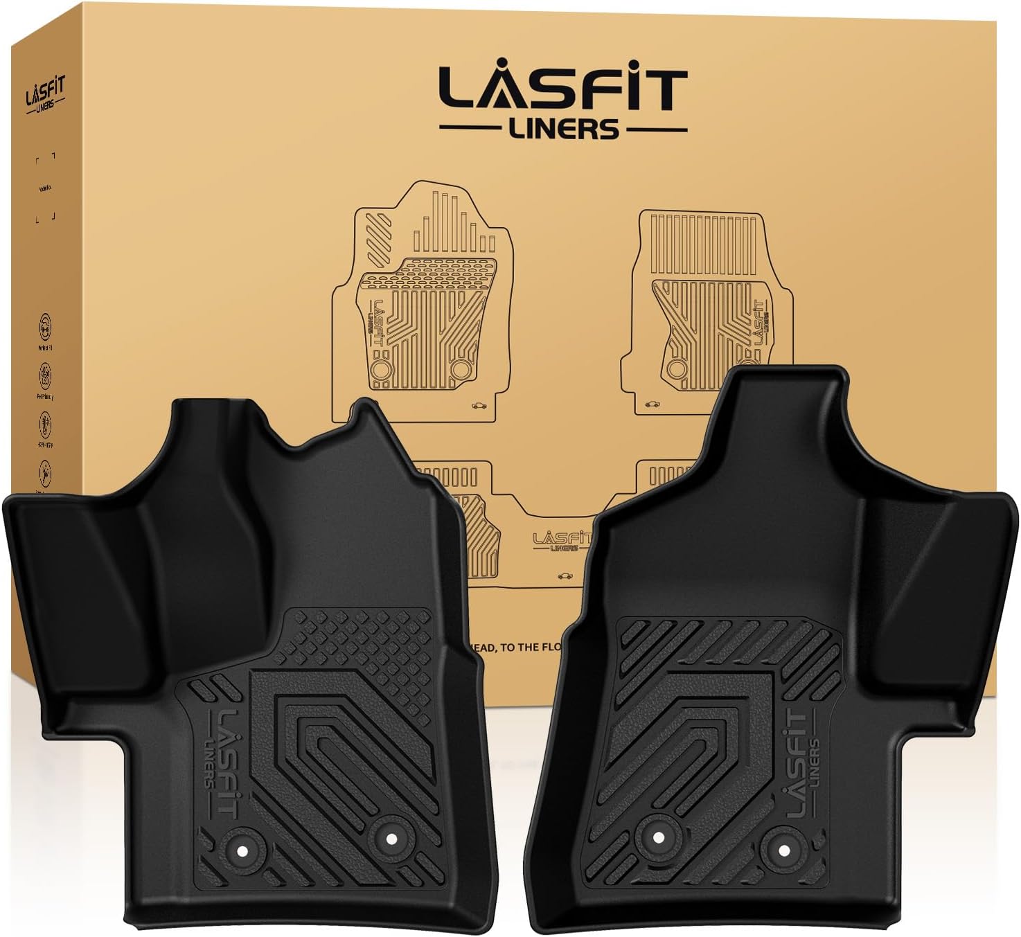 LASFIT Front Floor Mats for 2020-2025 Ford Transit with Vinyl Floor (All Models Except Transit Connect), All Weather Protector TPE Car Floor Liners for Transit Vans, 1st Row Only, 2pc-Black 12) 2020-2024 | Ford Transit| Front Row Only