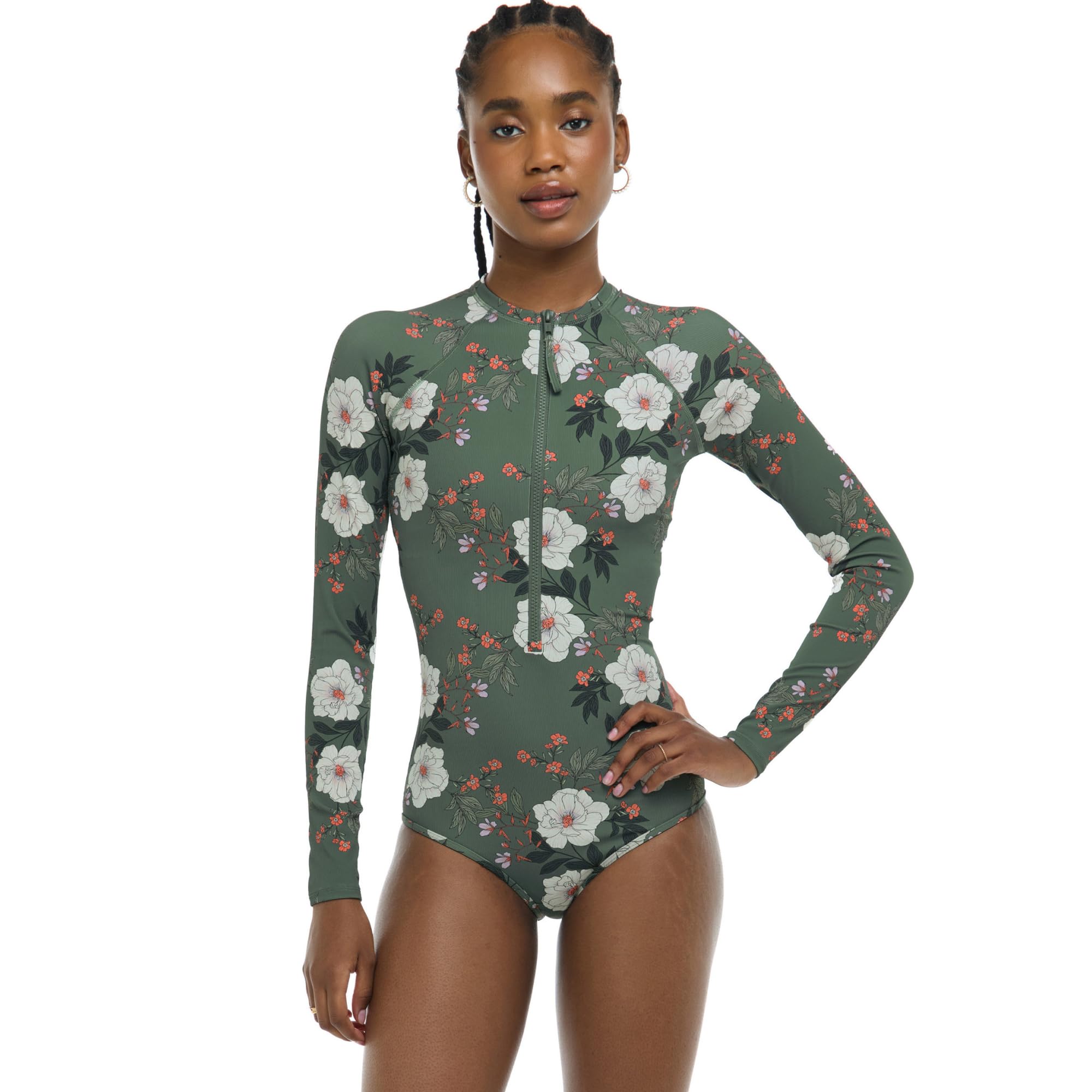 Body Glove Women's Chanel Solid Long Sleeve Zip Front One Piece Paddle Swimsuit with UPF 50