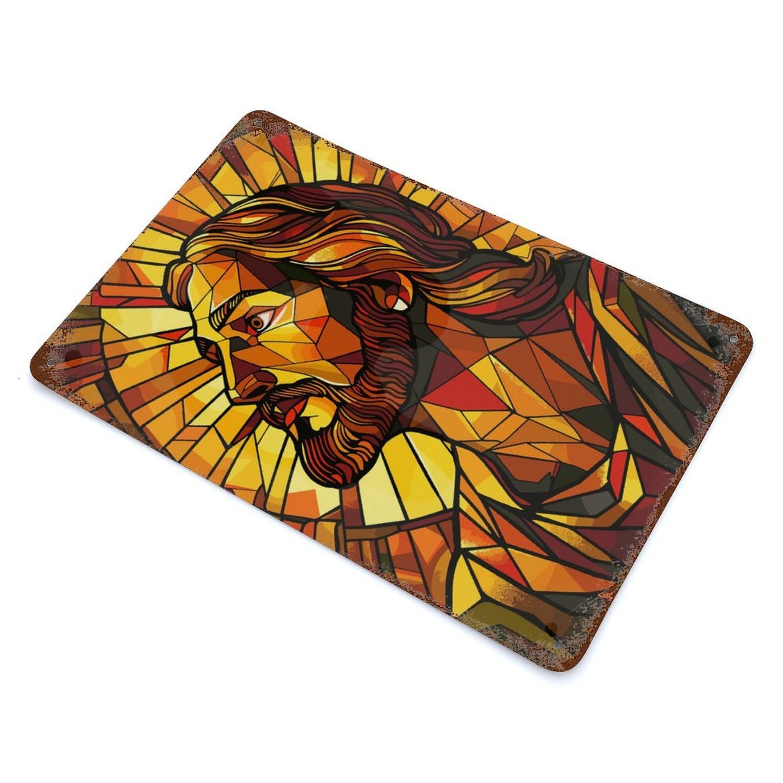 Rust Effect Stained Glass Jesus Aged Metal Wall Plaque 11.8"x7.9", Shabby Chic Decor for Basement, Hobby Room And Garage Decor