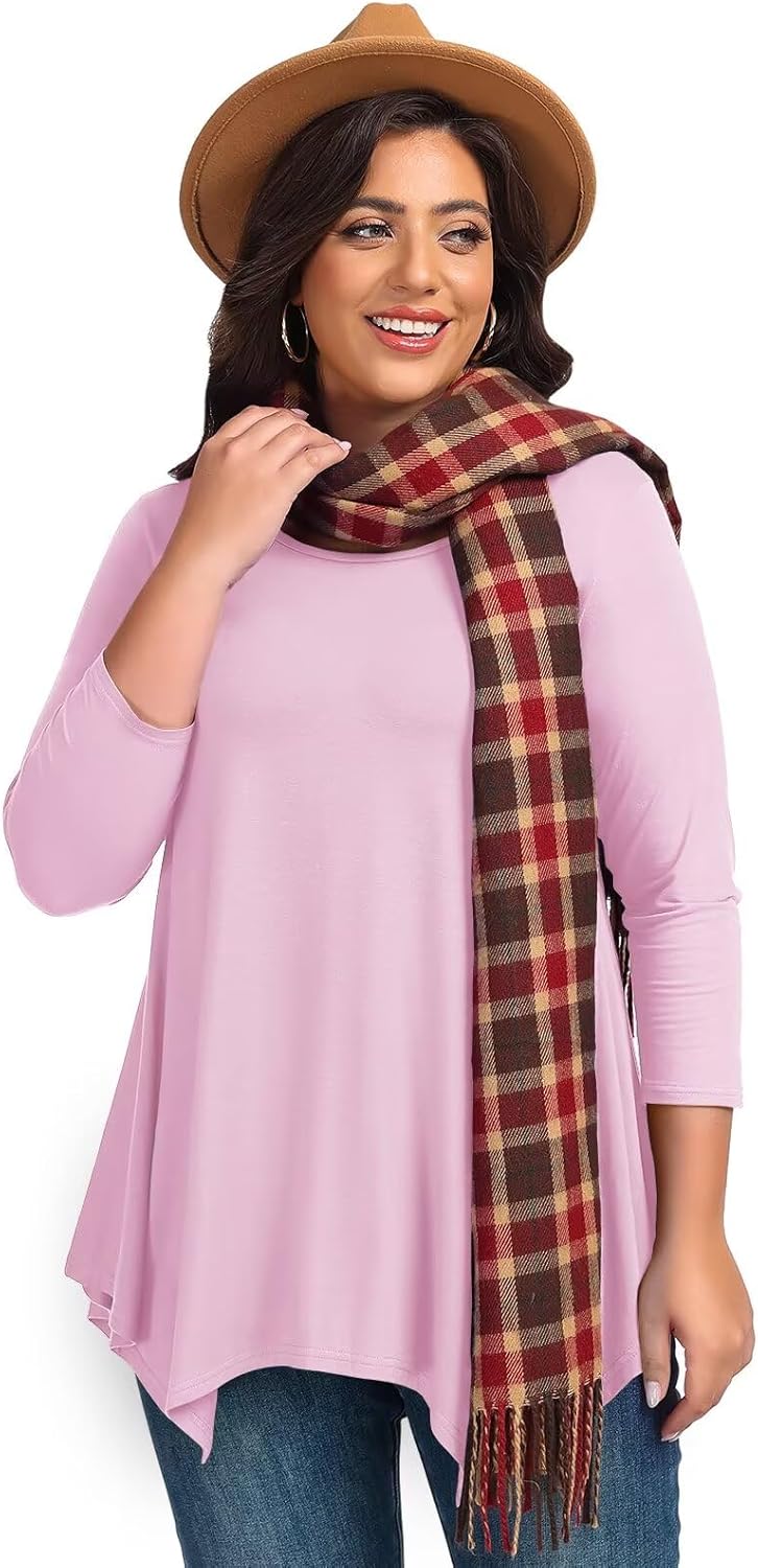 LARACE Plus Size Tops for Women 3/4 Sleeve Shirts Tunic Tops Loose Fit Basic Lady Clothes - Image 5