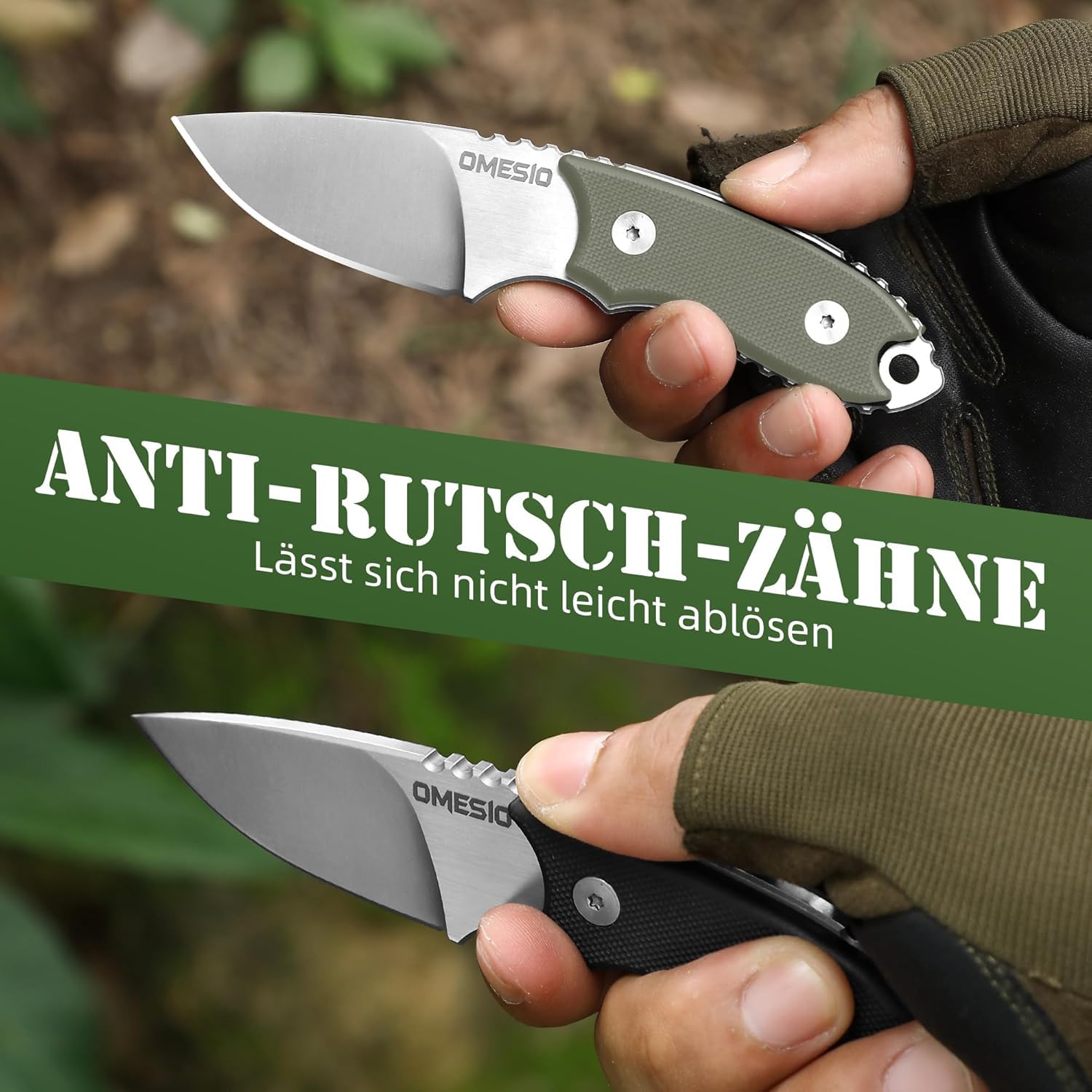 Omesio Cuchillo de cuello D2 acero 5.45 pulgadas con funda y collar