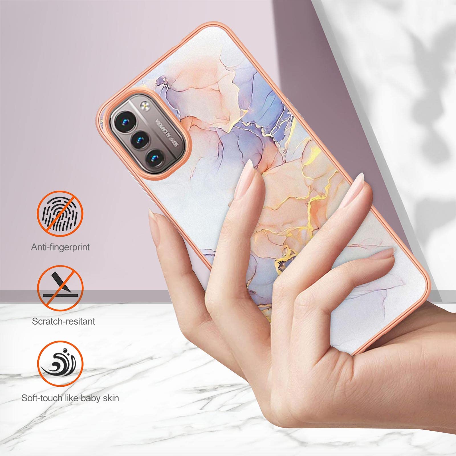 DEDUX Cover Per Nokia G21/G11 – Custodia In Silicone TPU Con Effetto Marmo Glitterato, Morbida, Sottile E Antigraffio (Bianco Marmo)