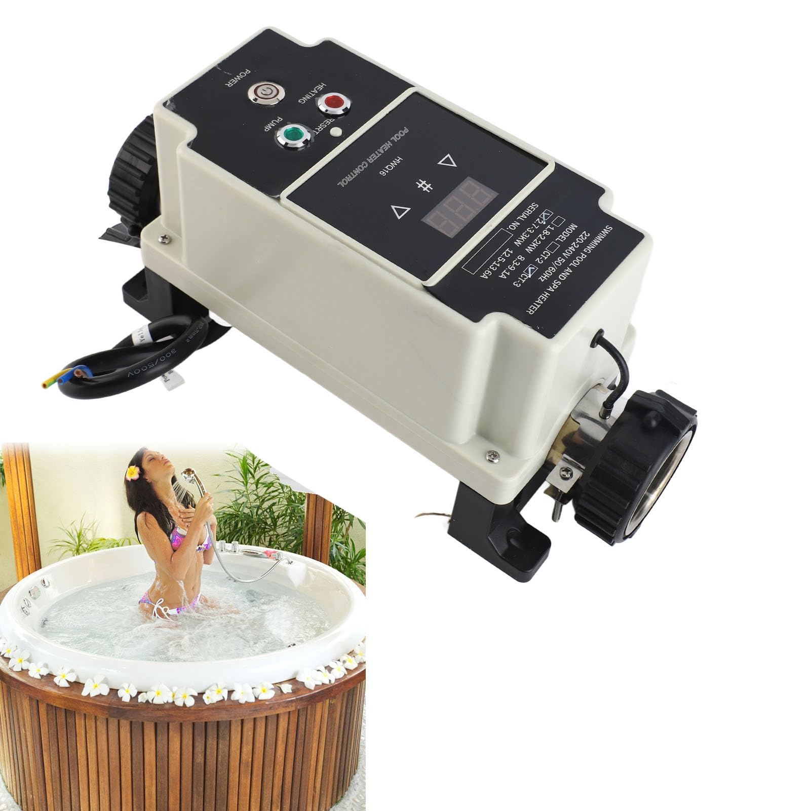 VGEBY Podgrzewacz Basenowy z Wyświetlaczem Cyfrowym Elektryczny Podgrzewacz Wody o Mocy 2,7 ​​do 3,3 KW do Wanien z Hydromasażem i Wanien