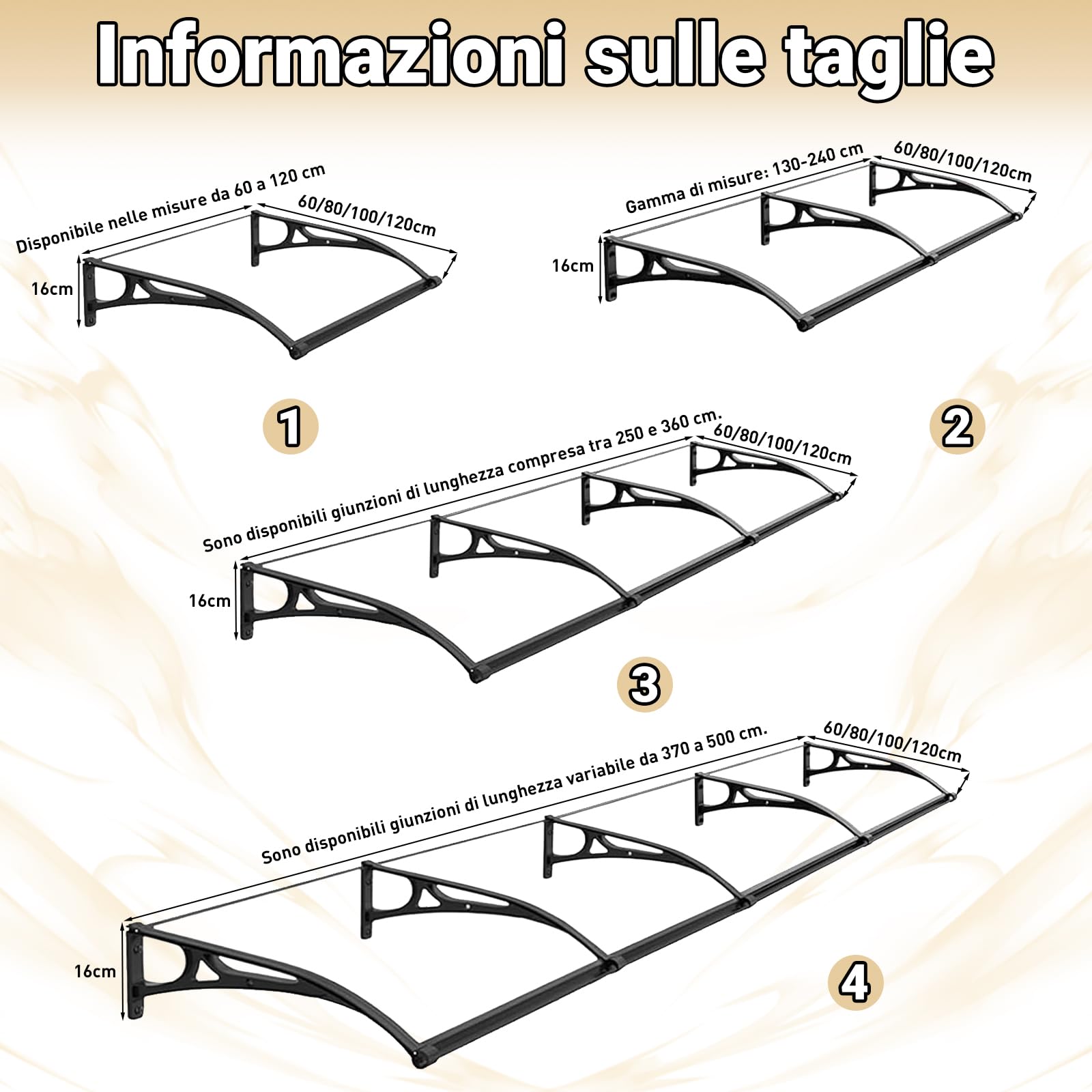 Pensilina Tettoia, Tettoia per Esterno, Pensilina da Esterno in Policarbonato, Resistente ai raggi UV/alla pioggia,Tettoia per Esterno/Porte/Balcone/Finestre 80x230cm