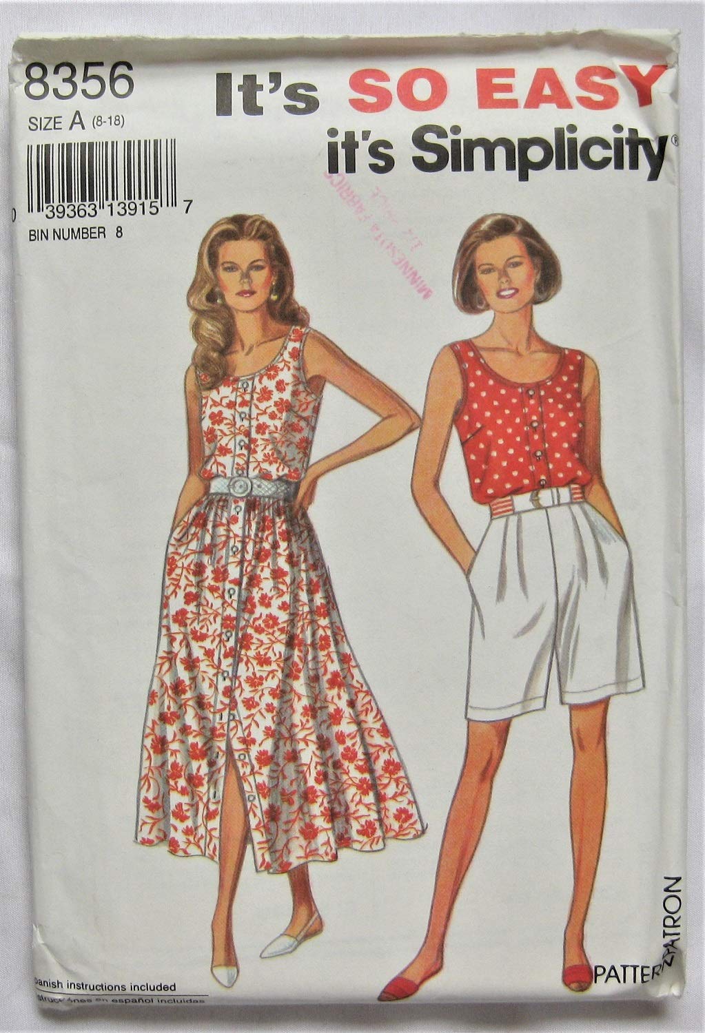 Patron Simplicity 8356 jupe short haut femme pour couture débutante tailles 36 38 40 42 44 46