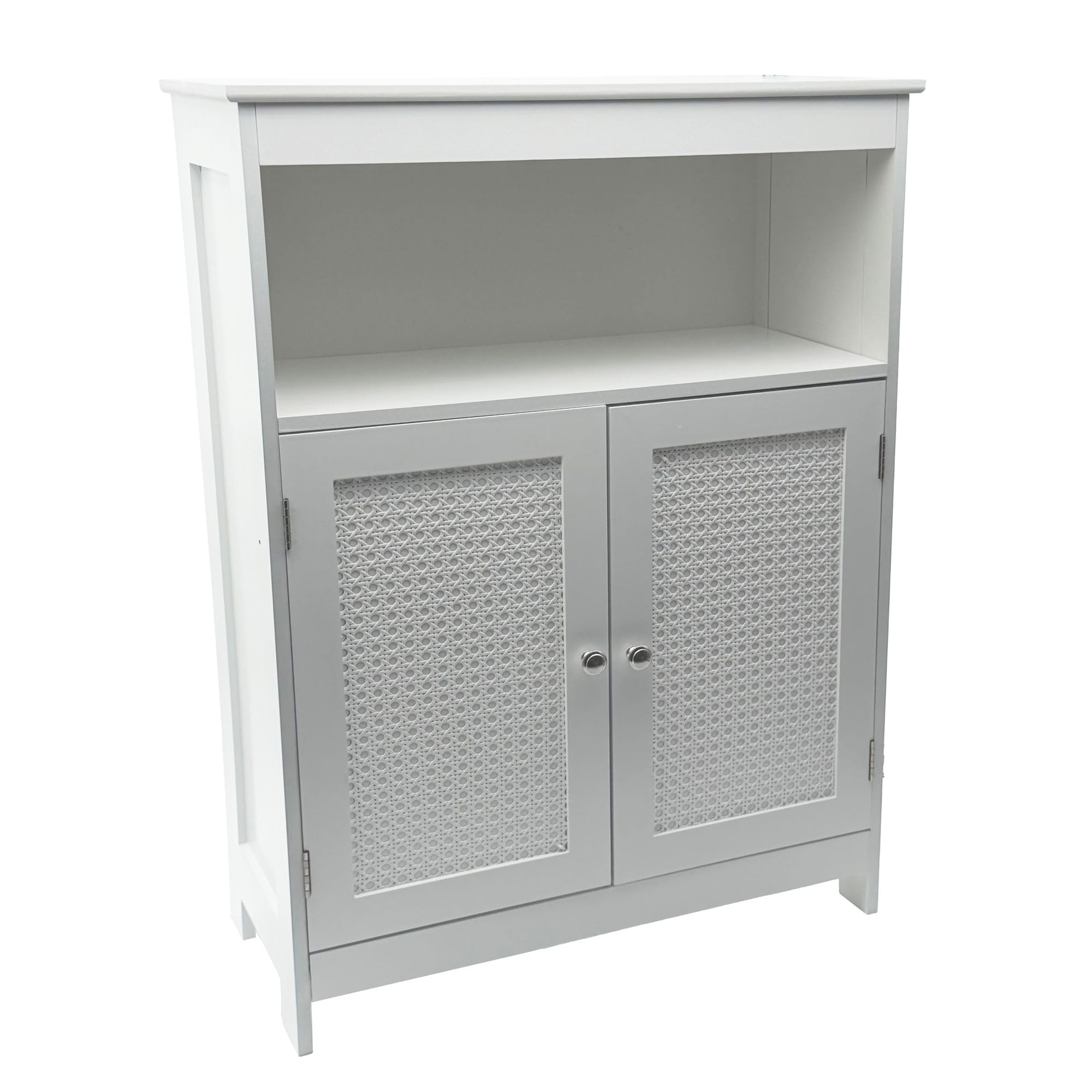 WOHNLING Meuble de Salle de Bain 60x28x80 cm Blanc Cannage, Portes Étagère
