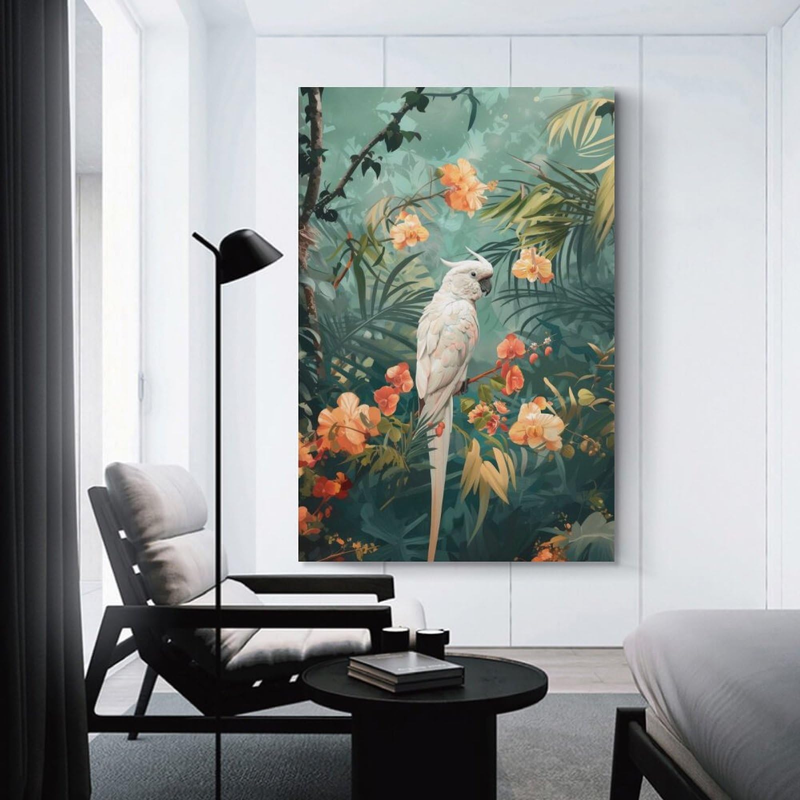 Junmoney Unframe-Style-9 White Cockatoo In Tropical Paradise Hanging Wall Art, 20X30inch(50X75cm), For Bedroom Decor, Cosy Corners Or Studios, An Easy Wall Refresh For Bedrooms