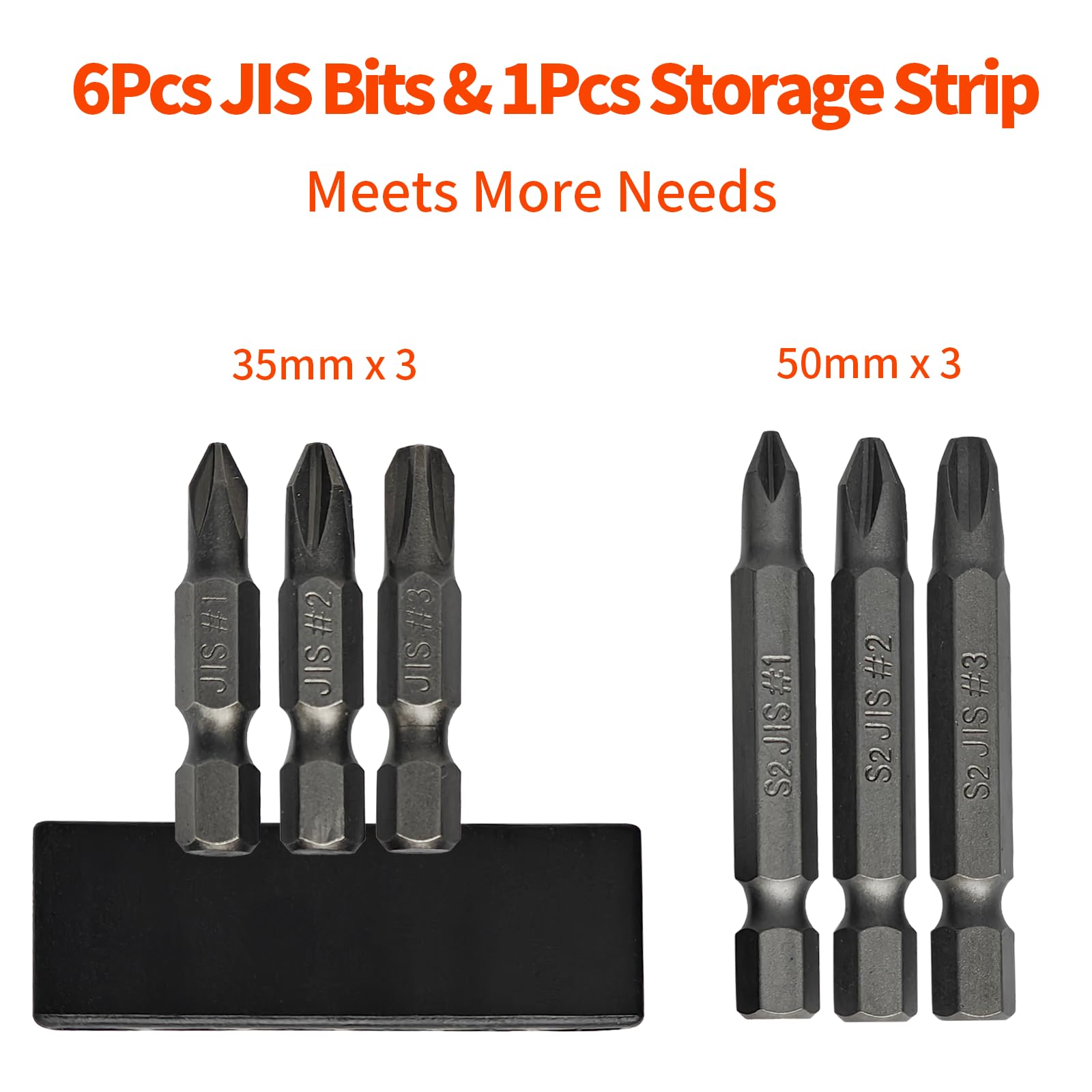 6Pcs JIS Screwdriver Bit Set – 35mm&50mm-With Magnetic Tip, 1/4