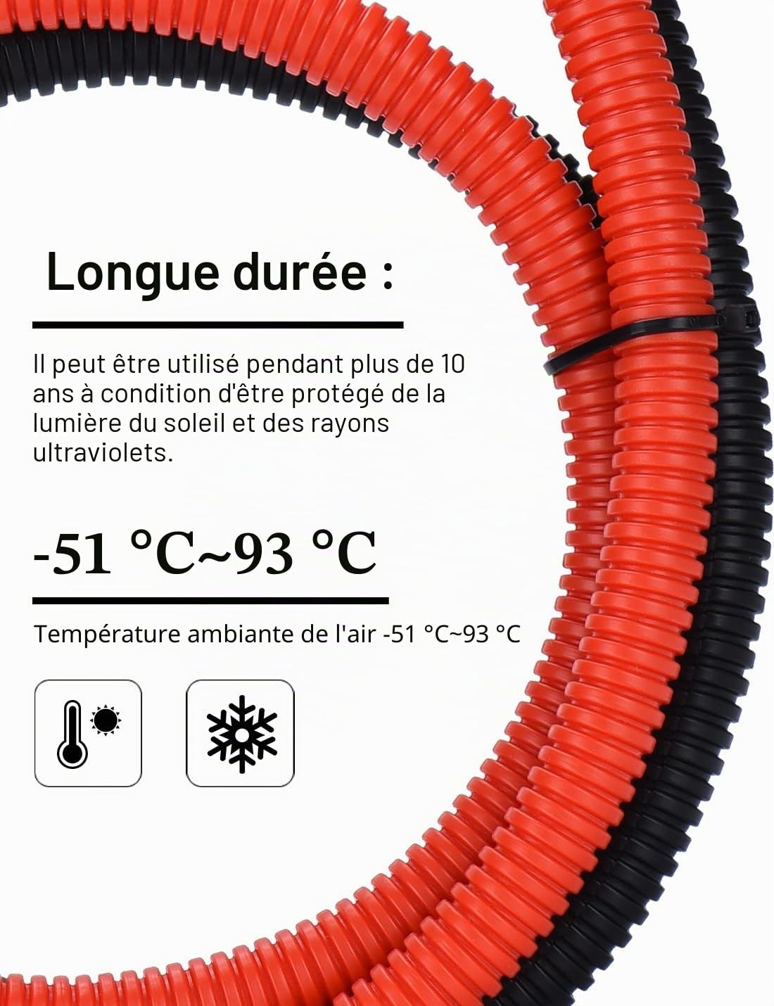 DIHOOL Câble de batterie 50 mm2 m8 80 cm 0 AWG câble en silicone tube ondulé tube de câble souple et flexible résistant à la chaleur