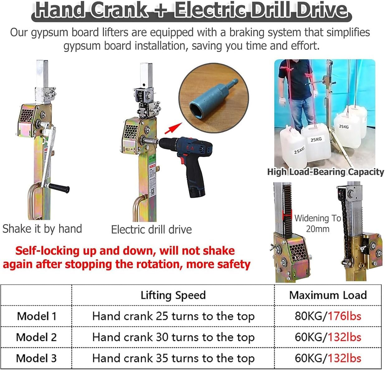 Commercial Drywall Lifter, Heavy Duty Drywall Lifter, House Construction Drywall Panel Lifting Jack Tool with 4 Inch Casters Rolling Locking, Suitable for Construction, Industry ()