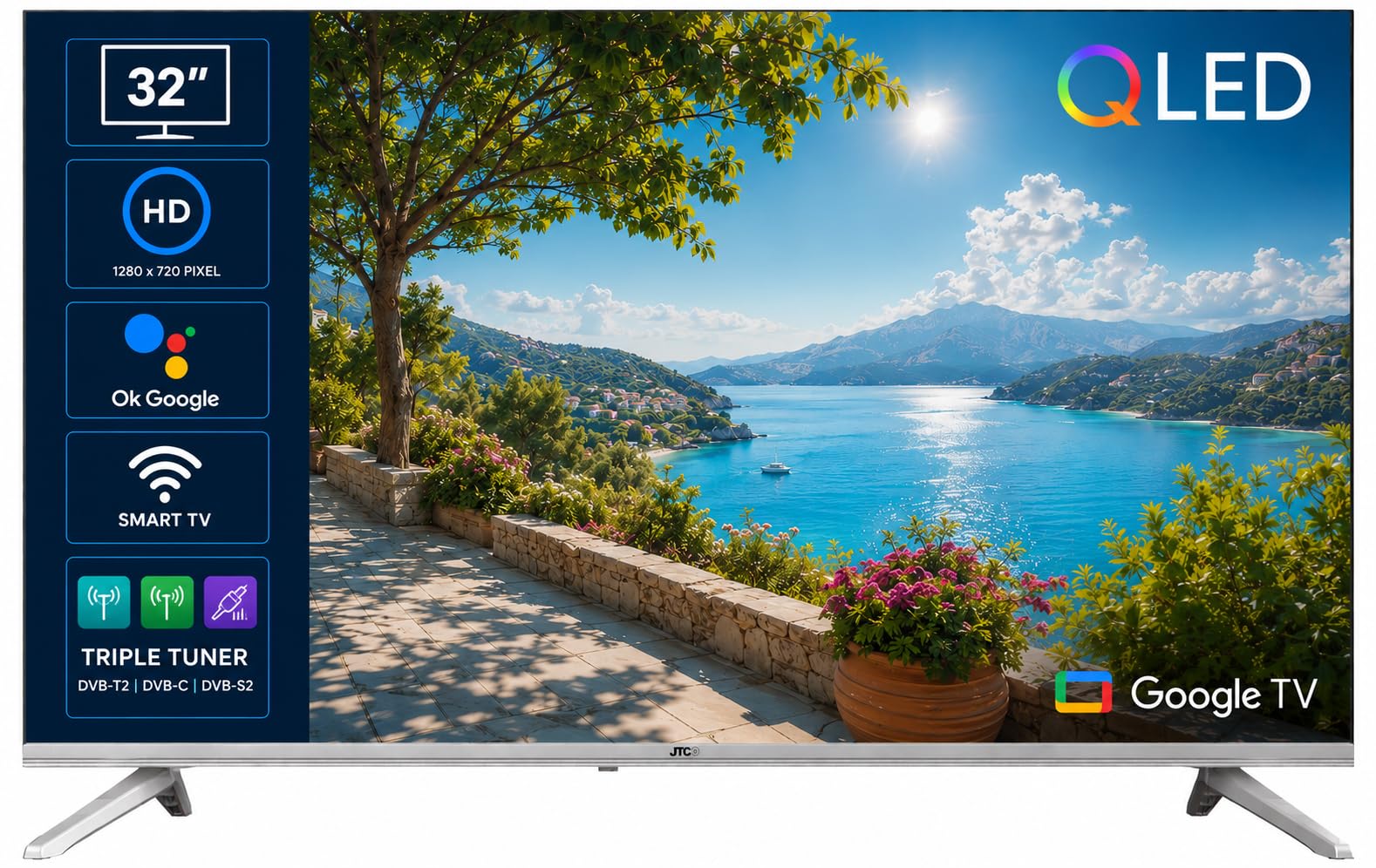 32" (32 Zoll/80 cm) QLED Smart TV/Fernseher JTCSQ32H39330G, Google TV, Android OS, Play Store, Google Sprachsteuerung, Triple Tuner, Bluetooth