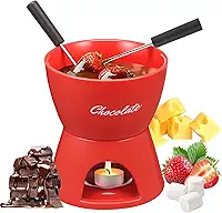 Conjunto de panela de fondue de chocolate de cerâmica, caneca de derretimento doce com 2 garfos, kit de mini copo de fondue, aquecedor portátil de doces para sobremesas de queijo, pode ser lavado na