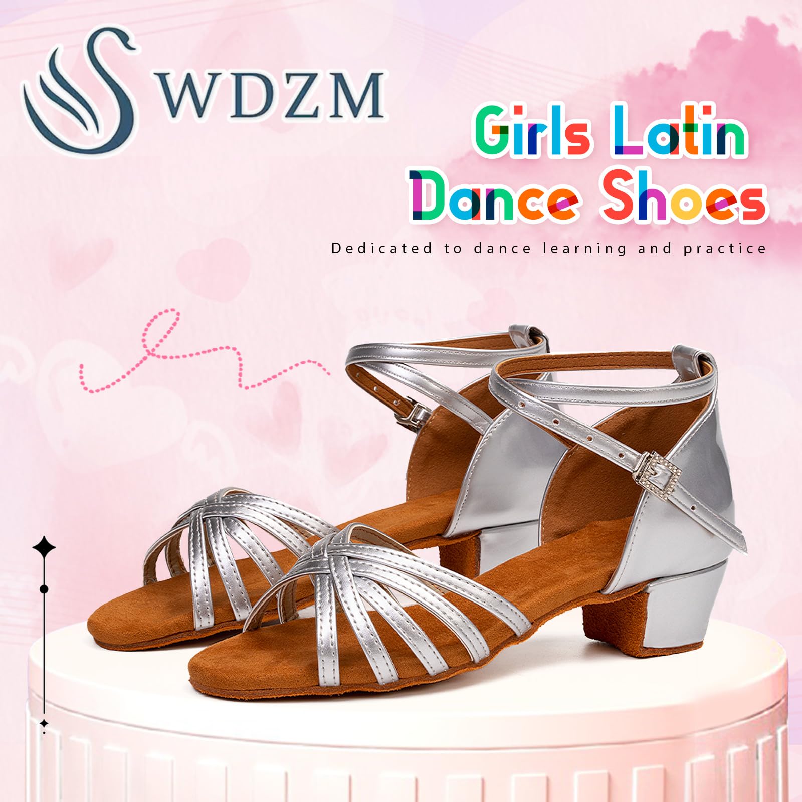 SWDZM Scarpe da Ballo Latino Americano Bambina Tacco 3 cm Standard Salsa Ballroom e Bachata Principianti Pratica da Ballo,Modello EM202GB