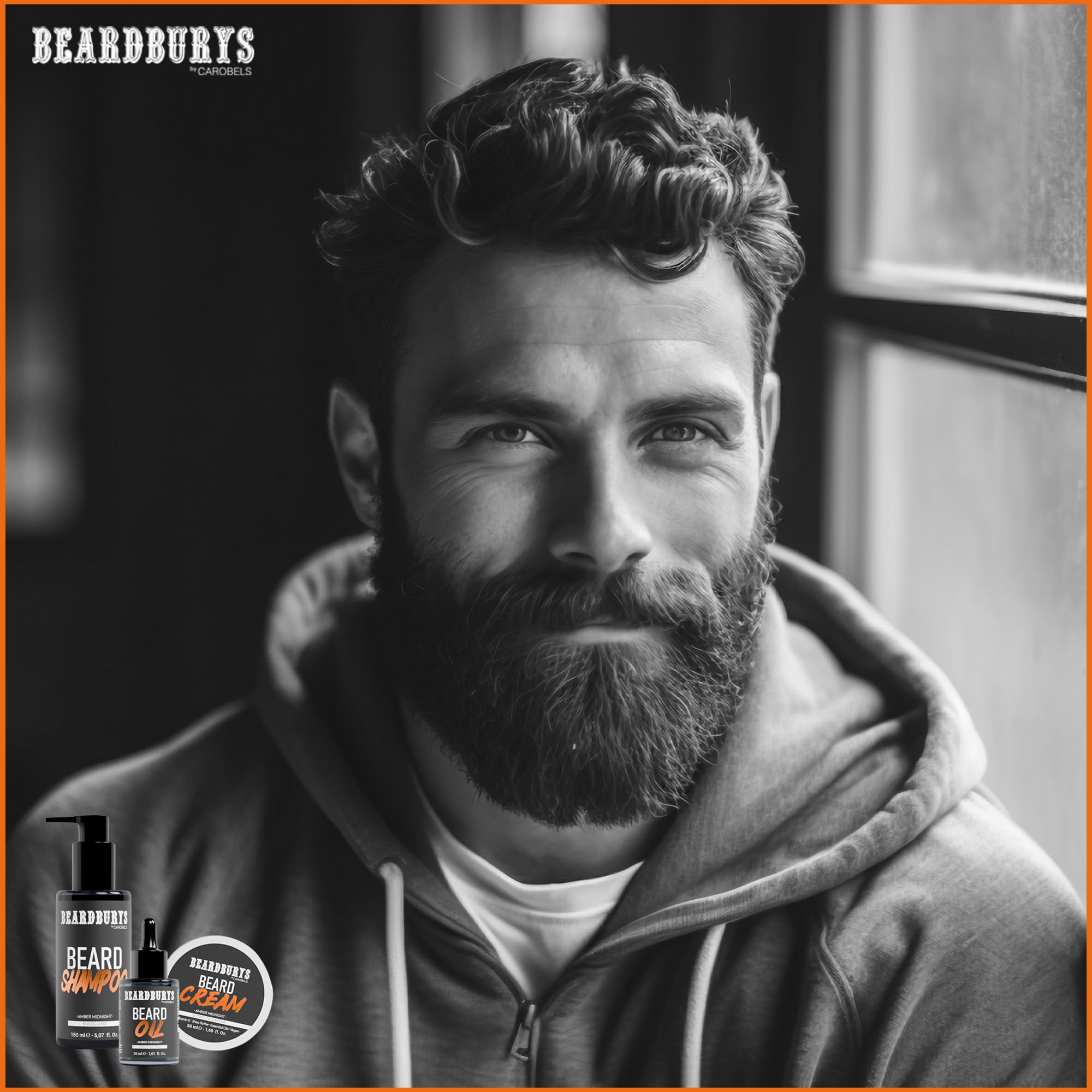 Beardburys Beard Grooming Kit for Men, Shampoo, Oil and Cream Care Set Gift | Beard care set with beard shampoo, beard oil and beard cream. Hydrating and nourishing with amber midnight fragrance.