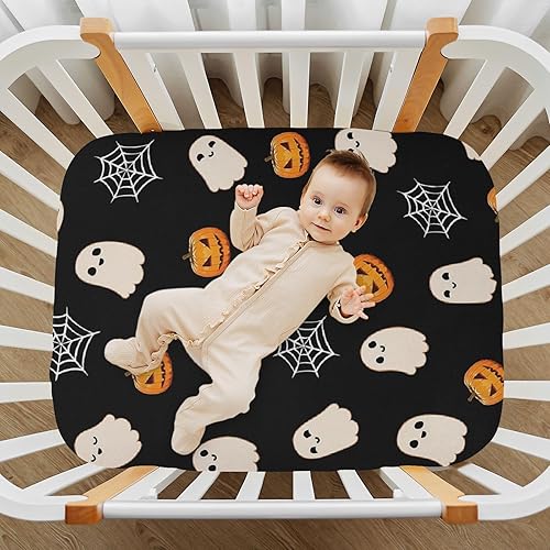 Miniatura 5 de Sábanas de cuna de murciélago de Halloween para bebés niños y niñas, sábanas ajustables para cuna, funda de cama para guardería, paquete suave y