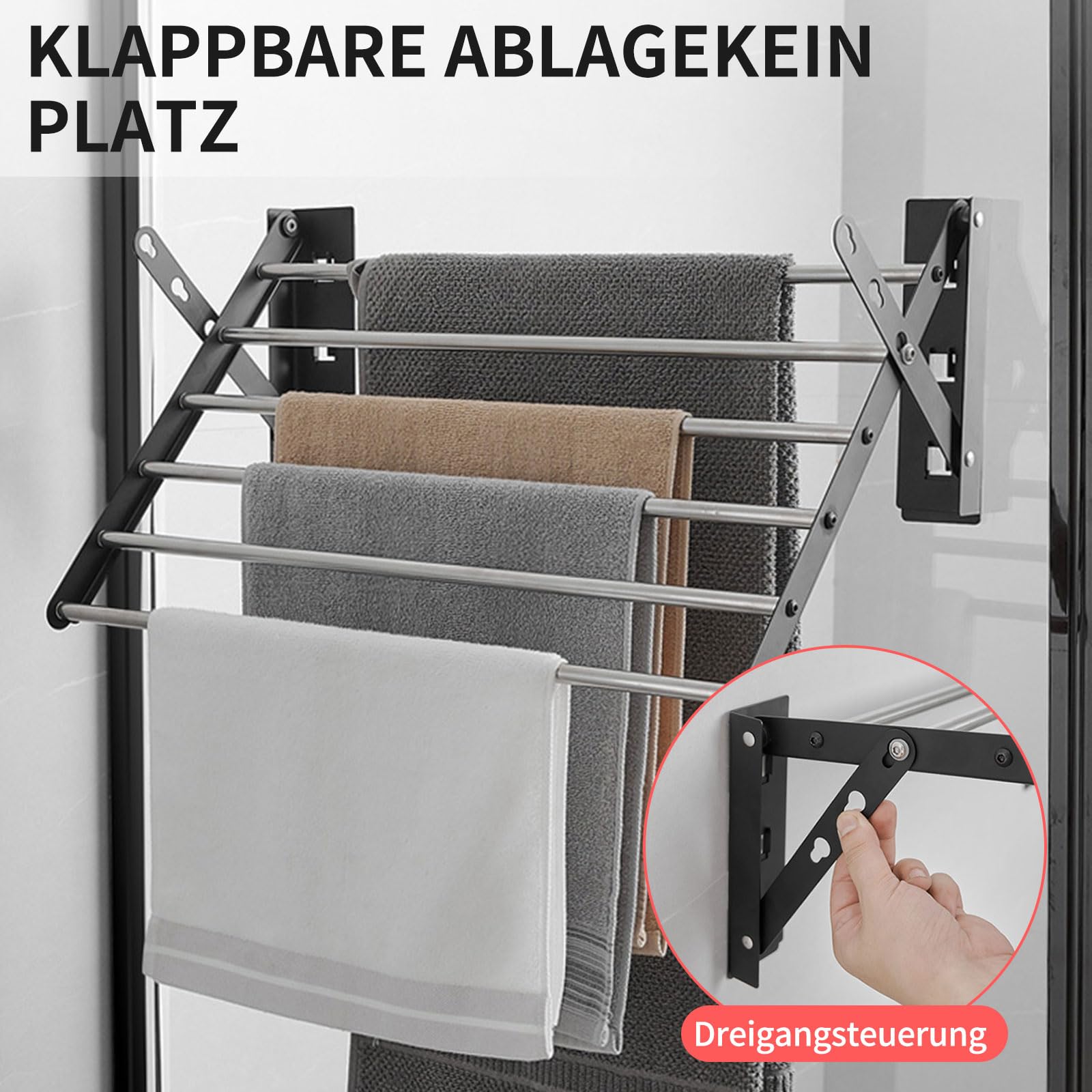 Asciugabiancheria da parete in acciaio inox, robusto e estensibile, per interni ed esterni (80 x 39,5 x 20 cm)