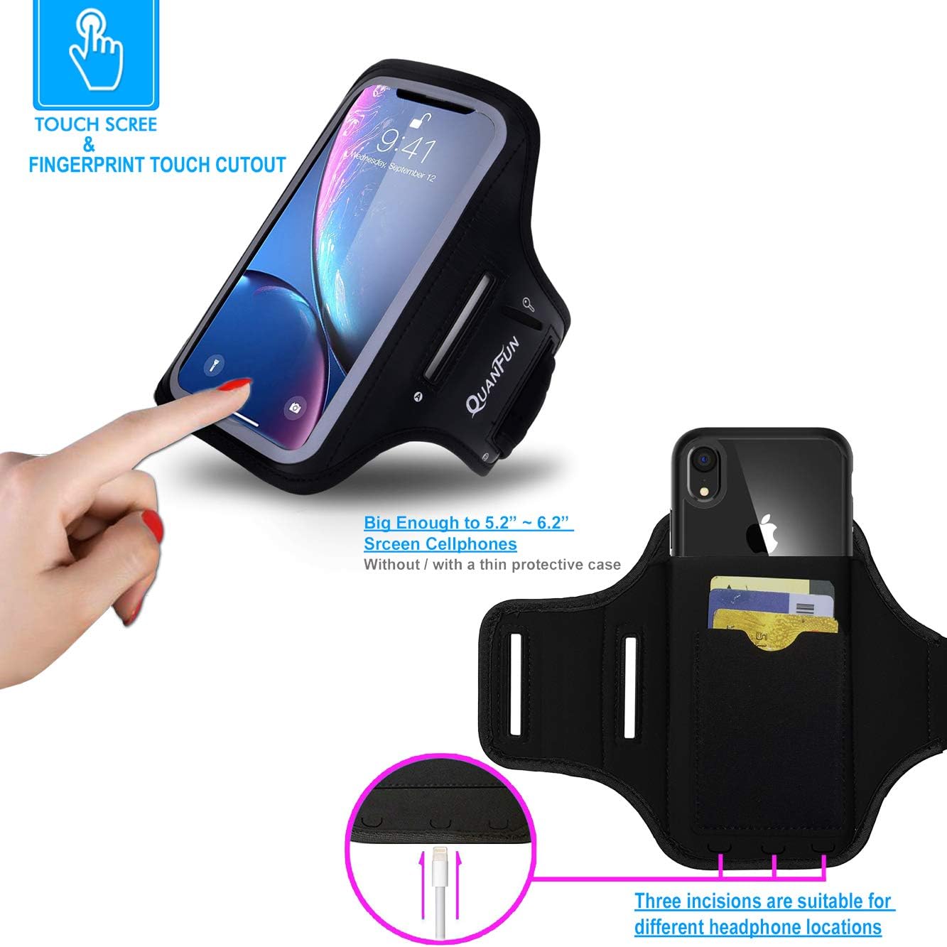 Sports Armbands for iPhone 8 Plus 7 Plus 6/6s Plus, Galaxy S8/S7 Plus Edge Note 8, Fitness Running Workout Gym Jogging Case Holder Arm Band with Extension Strap, Fits 5.5” to 6.2” Cell Phones