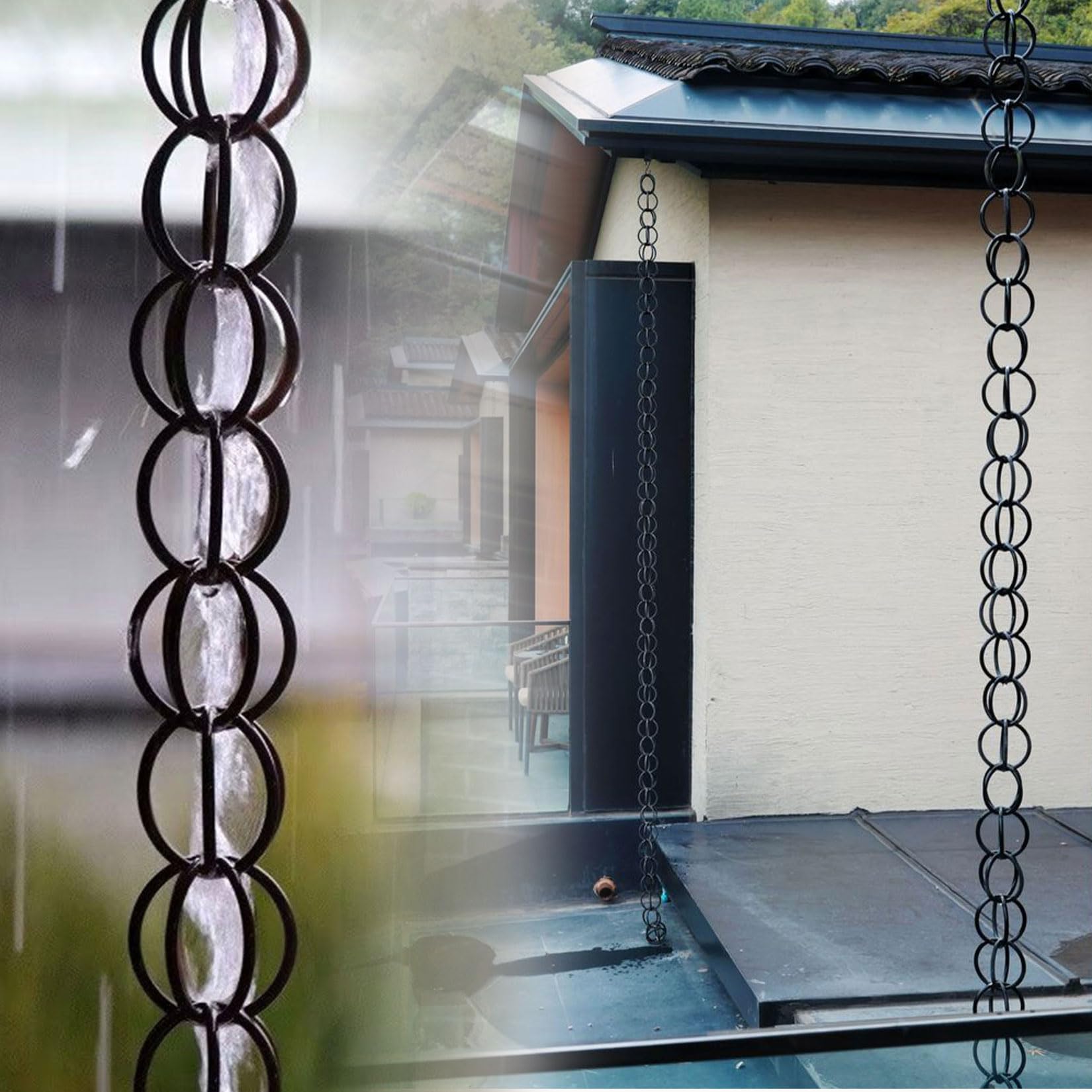 WEKONUMEX Rain Chains for Gutters, Black Double Ring Rain Chain Multiple Sizes For Gutter Downspout Replacement(8m(26.3ft))