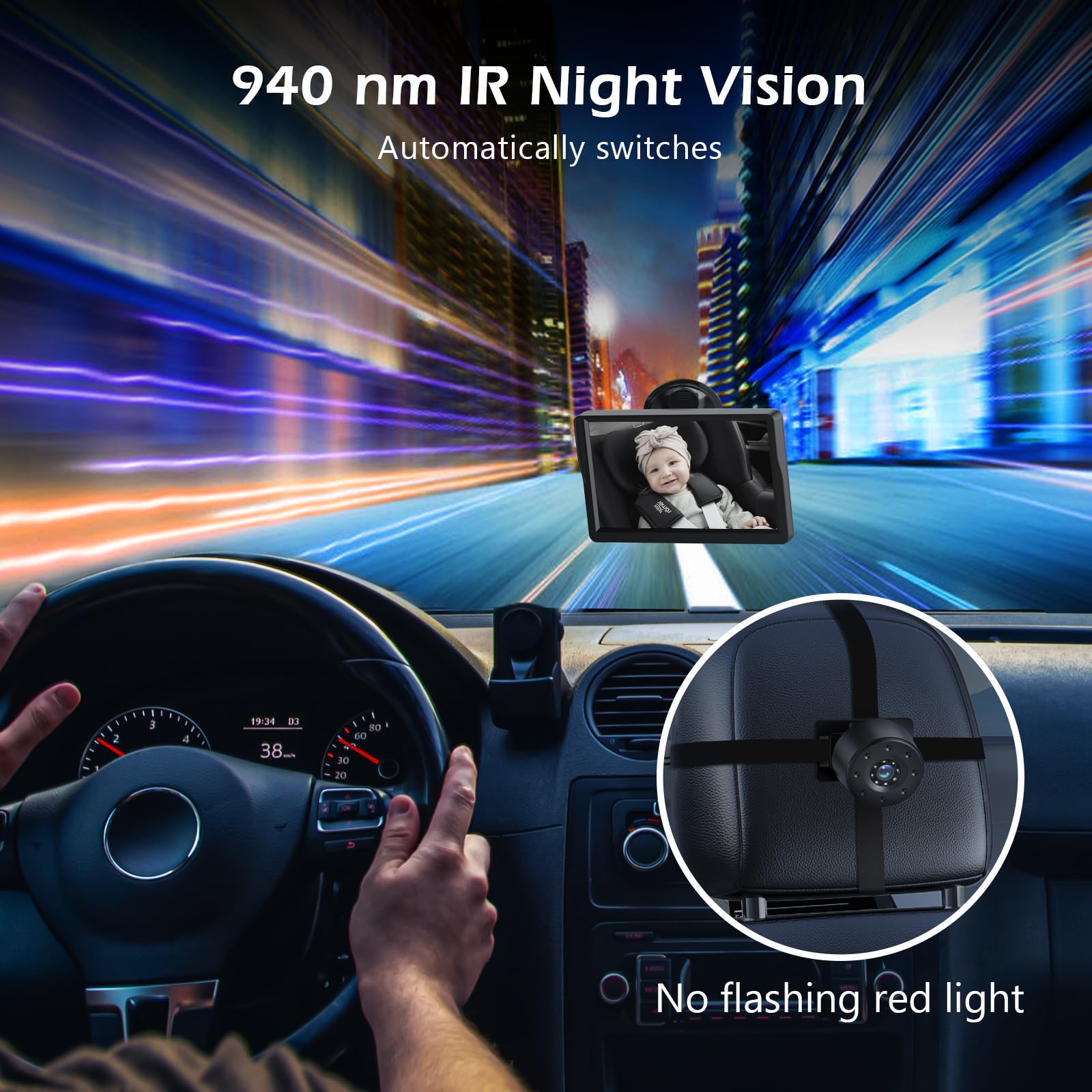 Caméra de Voiture pour bébé, 4,3" HD IR Vision Nocturne avec Vision Large de 178 °, écran IPS Moniteur arrière pour Les fants, Les Enfants, Les Tout-Petits et Les Nouveaux Parents