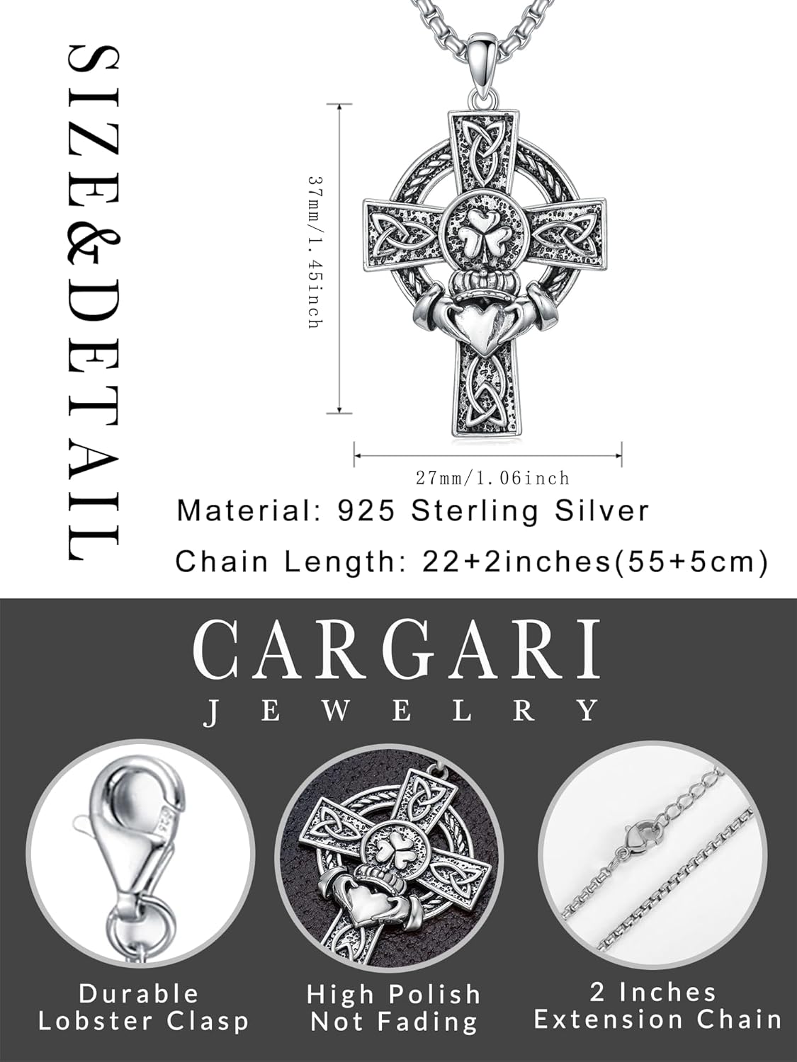 925 Sterling Silver Cross Pendant Necklace for Men Women Amulet Necklace Protection Jewelry Religious Gifts(With Gift Box) - Image 2