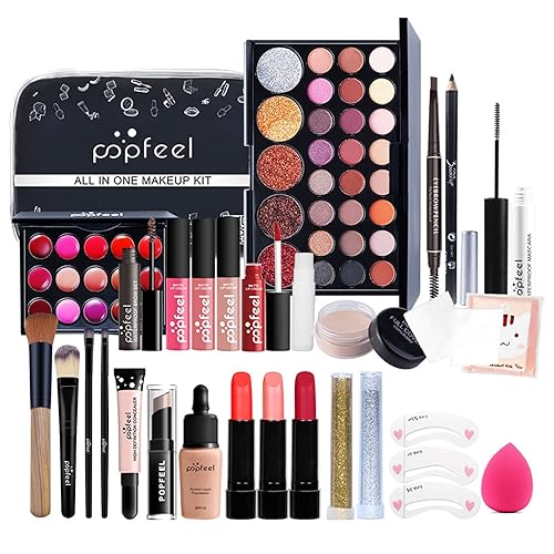 Kit completo de maquillaje para mujer, juego de maquillaje todo en uno, incluye paleta de sombras de ojos, juego de brillo de labios, corrector, base