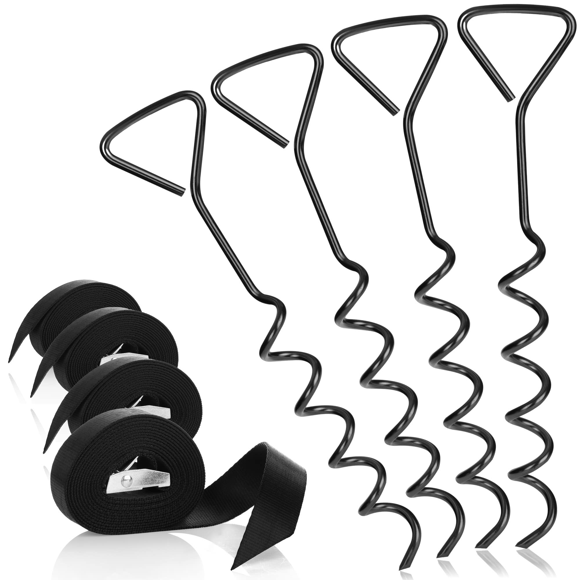 COM-FOUR® Set di ancoraggi a terra per tende da 8 pezzi con cinghia di tensione - set di fissaggio per tende, gazebo e verande - ancoraggi a terra e viti antivento per fissare teloni