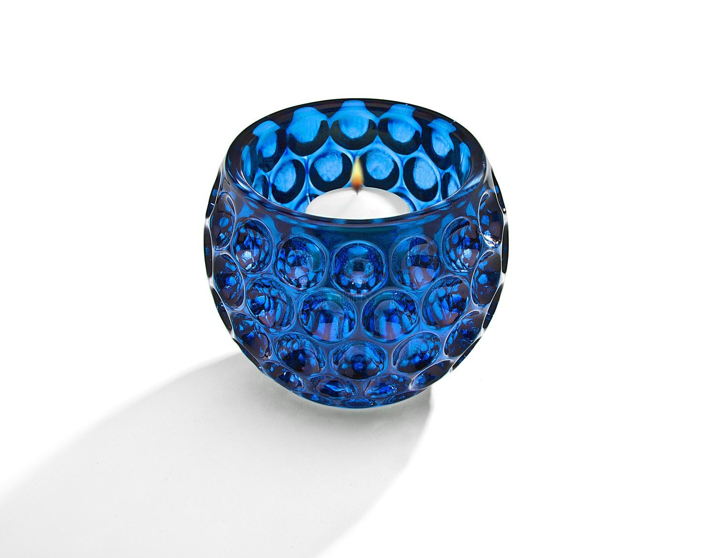 Studio Silversmiths Blue Circle Round Crystal Candle Tea Light Votive Holder Flower Vase