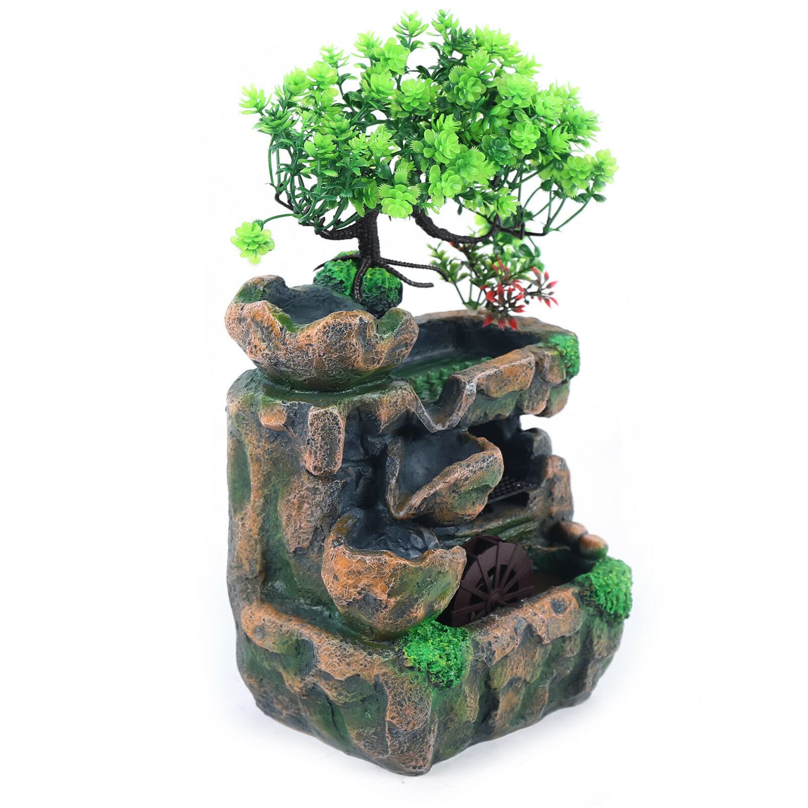 Fuente de habitación de escritorio Fengshui Water Fountain con lámpara LED, cascada, habitación (18 x 15 x 30 cm)