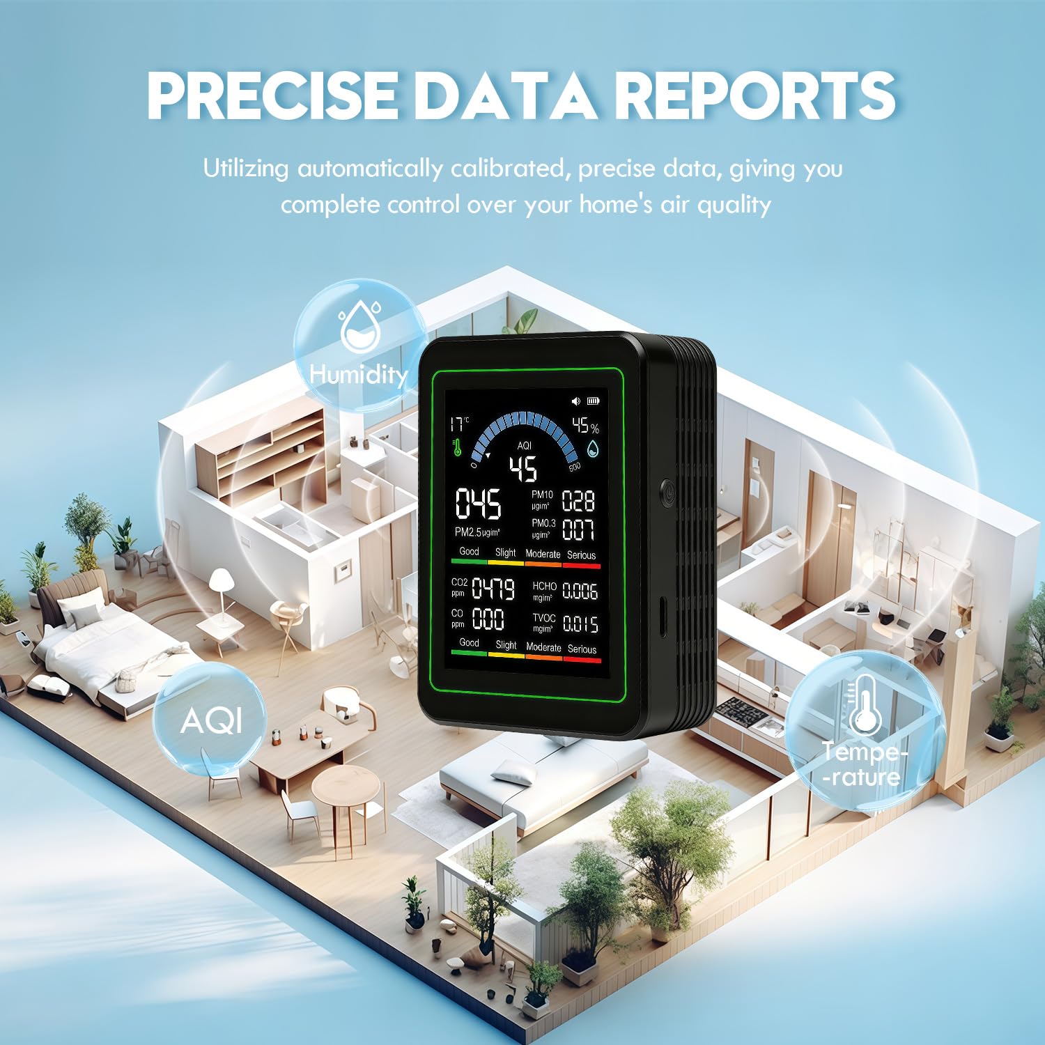 10 in 1 Indoor Air Quality Monitor, Portable Smartair air Quality Tester, Portable Real-Time Detector, with AQI,Fit for Home Cars Hotel Plants and Pets(Black)