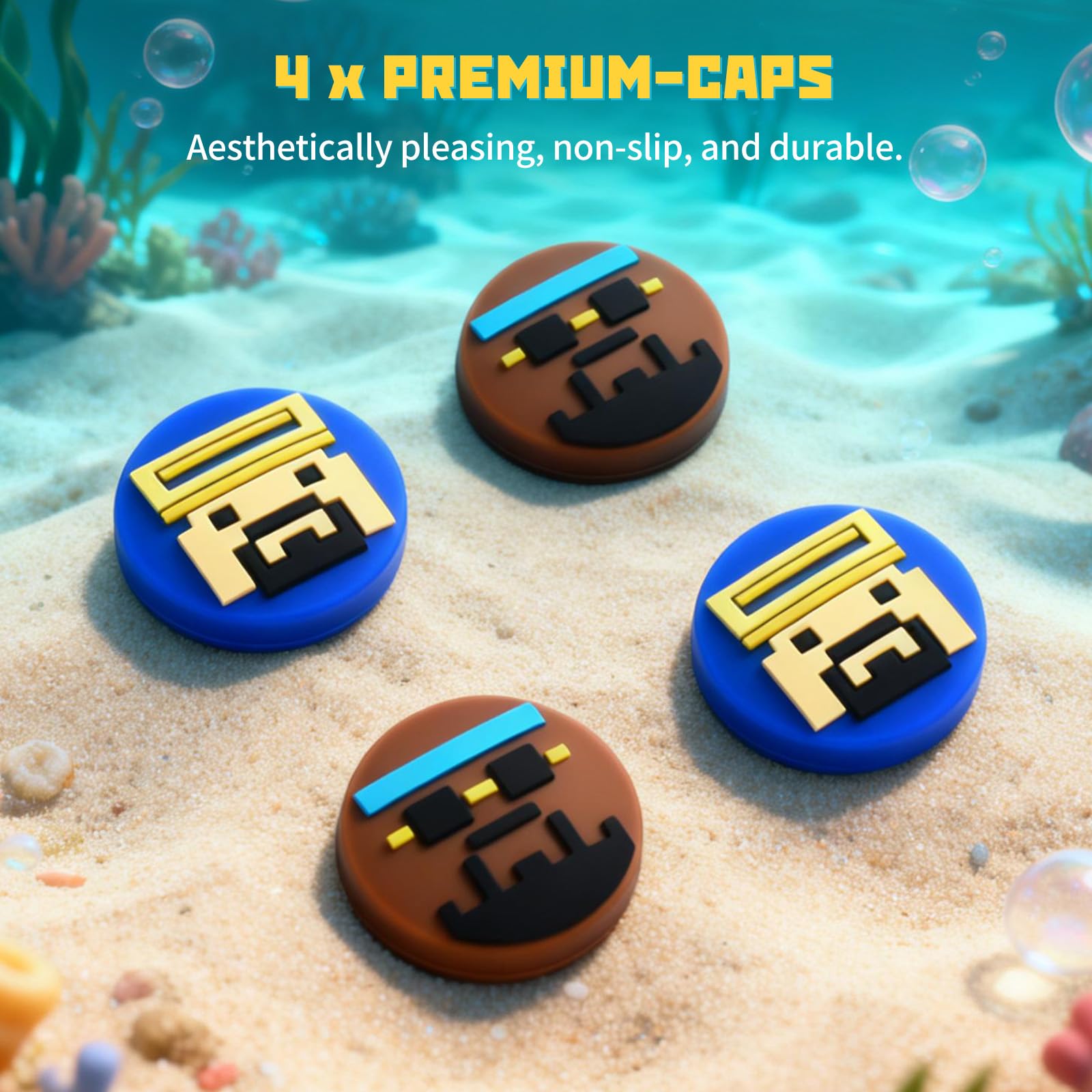 Funlab x Dave the Diver Jointly-Designed Switch 2 Silicone Thumb Grips Caps, Button Covers, Joysticks Anti-Slip Cap Analog Stick Cover, Comfortable Grip Button Caps for Switch 1 Pro Controller (4PCS) — view 5