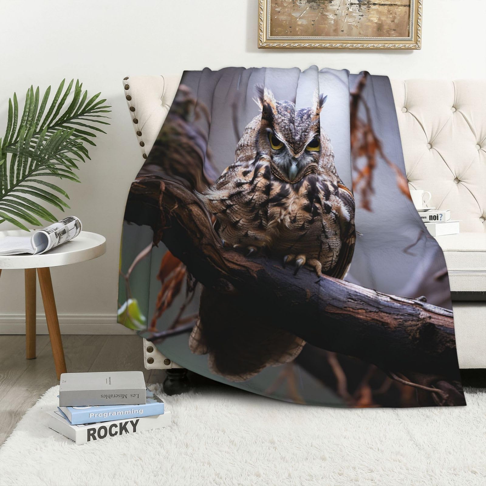 Couverture chaude pour fauteuil et soirées cocooning en flanelle hibou