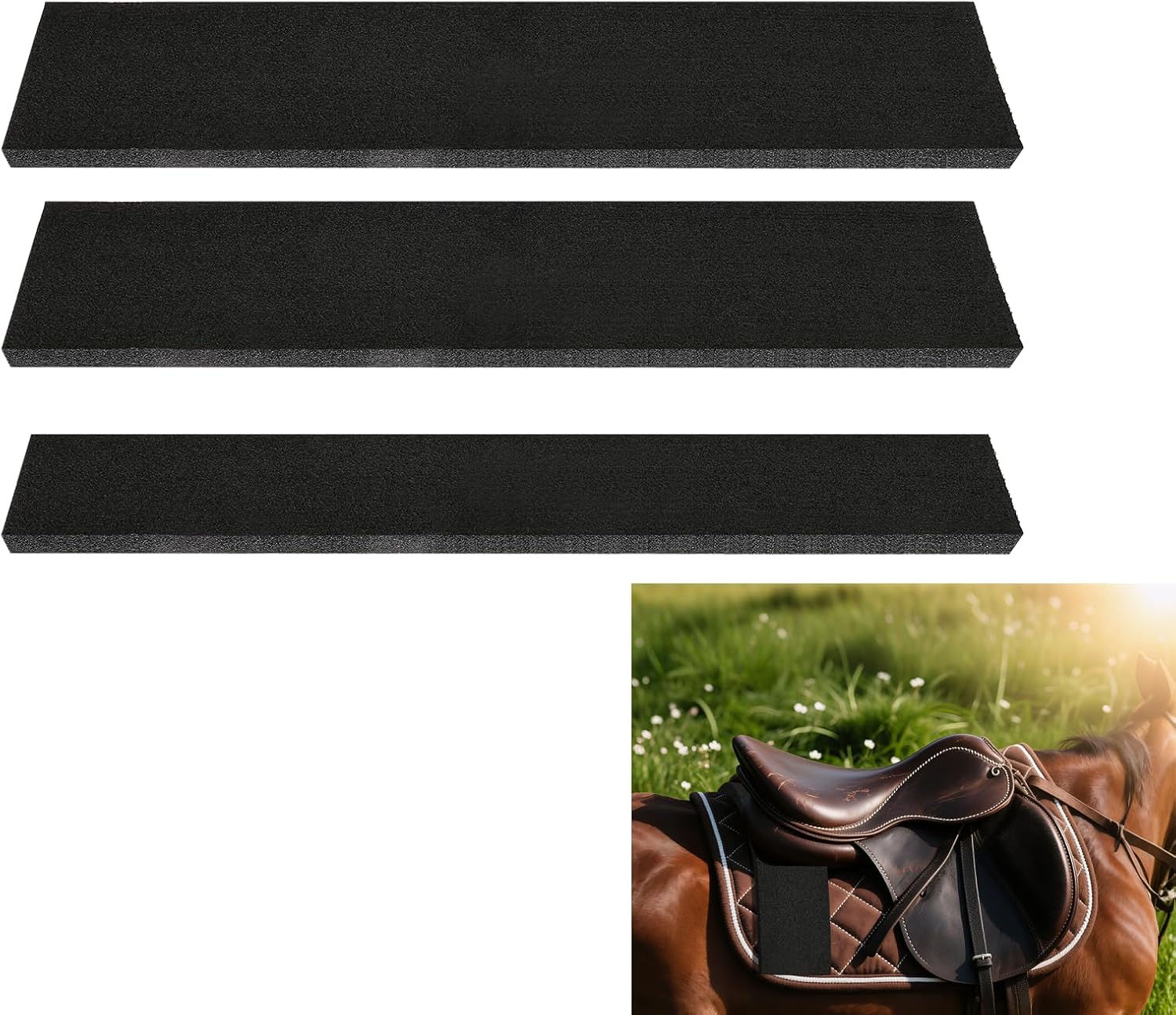 3 Pcs Horse Saddle Pad Shims, 2 Sizes Shock Absorbing Memory Foam Insert for Equine Pressure Relief & Comfort