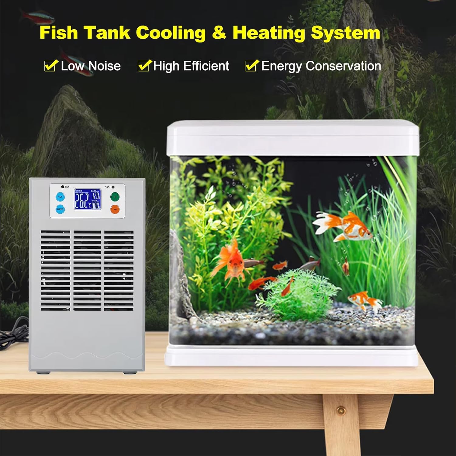Qcwwy Aquarium Chiller Smart Electric Water Water Chiller ABS Assicatore di Riscaldamento di Raffreddamento 20L 70W (Spina Europea Pompa Spina UE 220V)