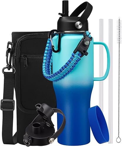 Miniatura 22 de Botella de agua de acero inoxidable de 32 oz - Mantiene fría durante 48 horas, caliente durante 24 horas, botella de agua aislada al vacío a prueba