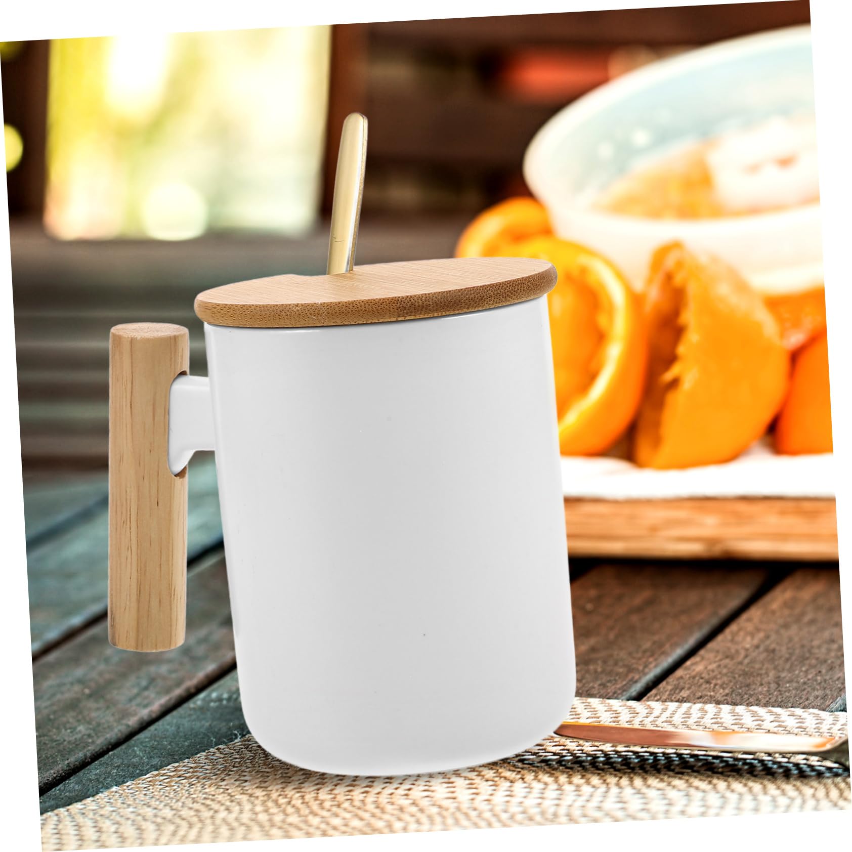 Zerodeko Tazza da Caffè in Ceramica con Coperchio e Cucchiaio 301-400 Ml