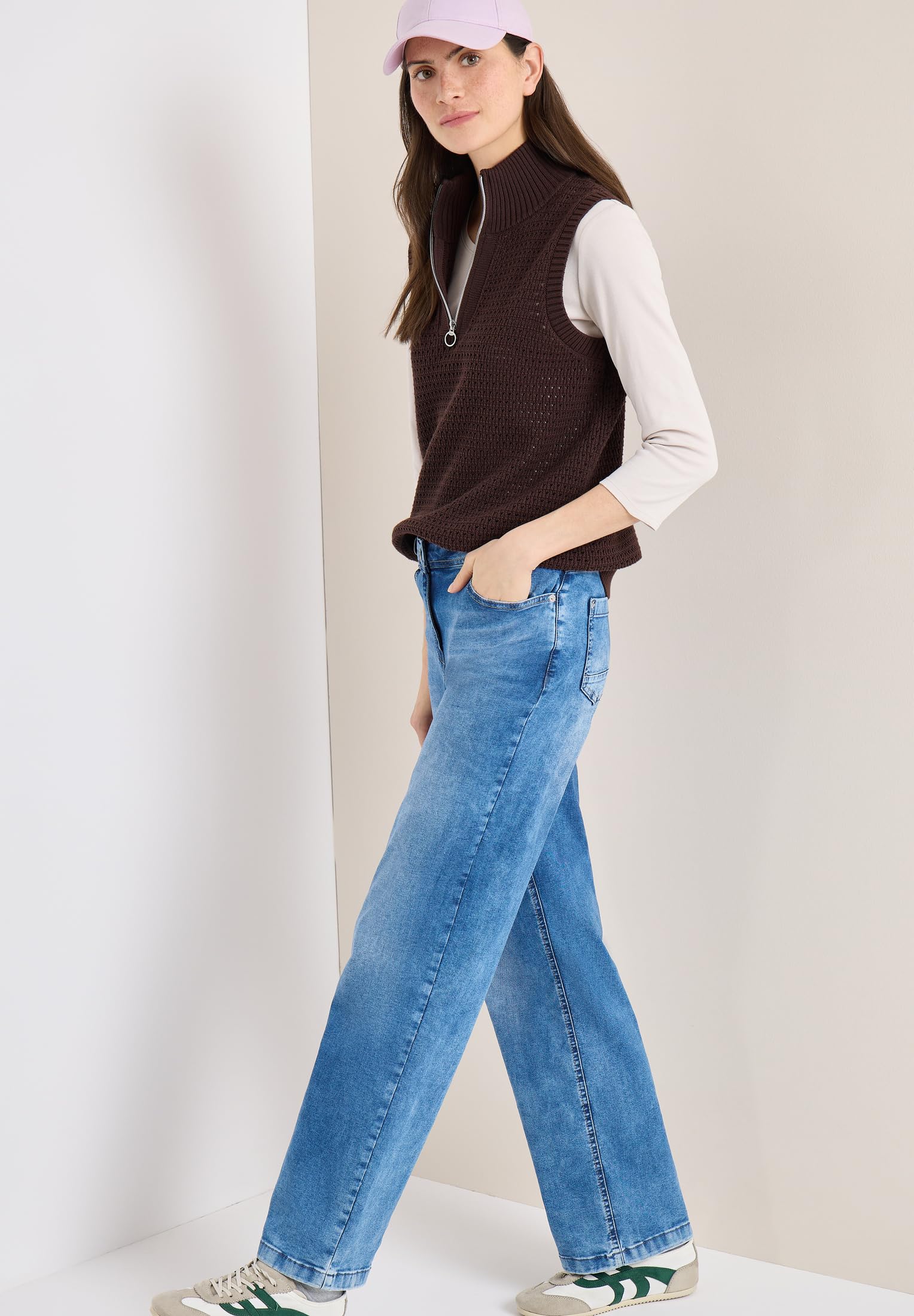 Cecil Damen Pullunder im Crochet-Look mit Zipper